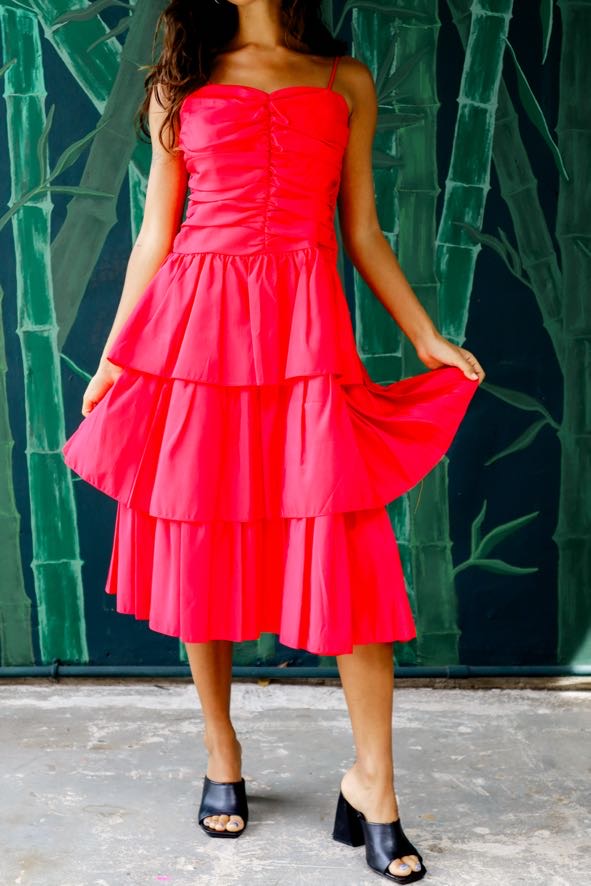 1980's Vibrant Red Party Dress