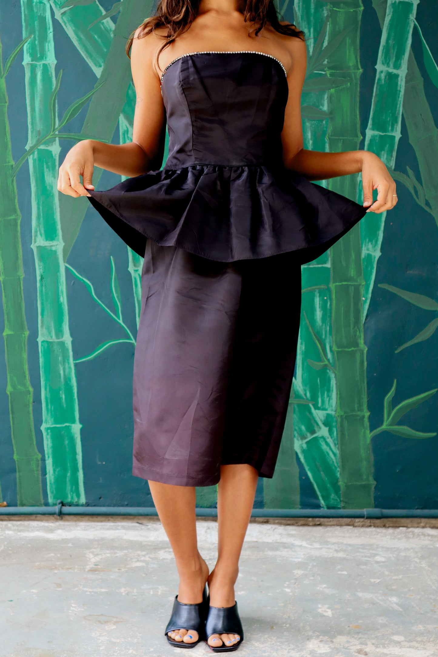 1980's Black Strapless Homecoming Dress