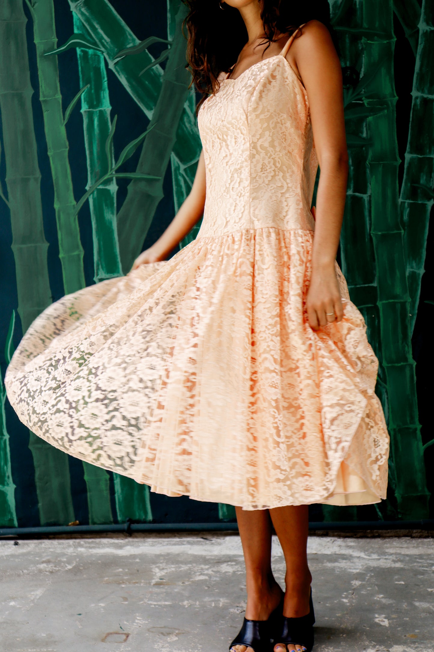 1980's Peachy Lace Prom Dress