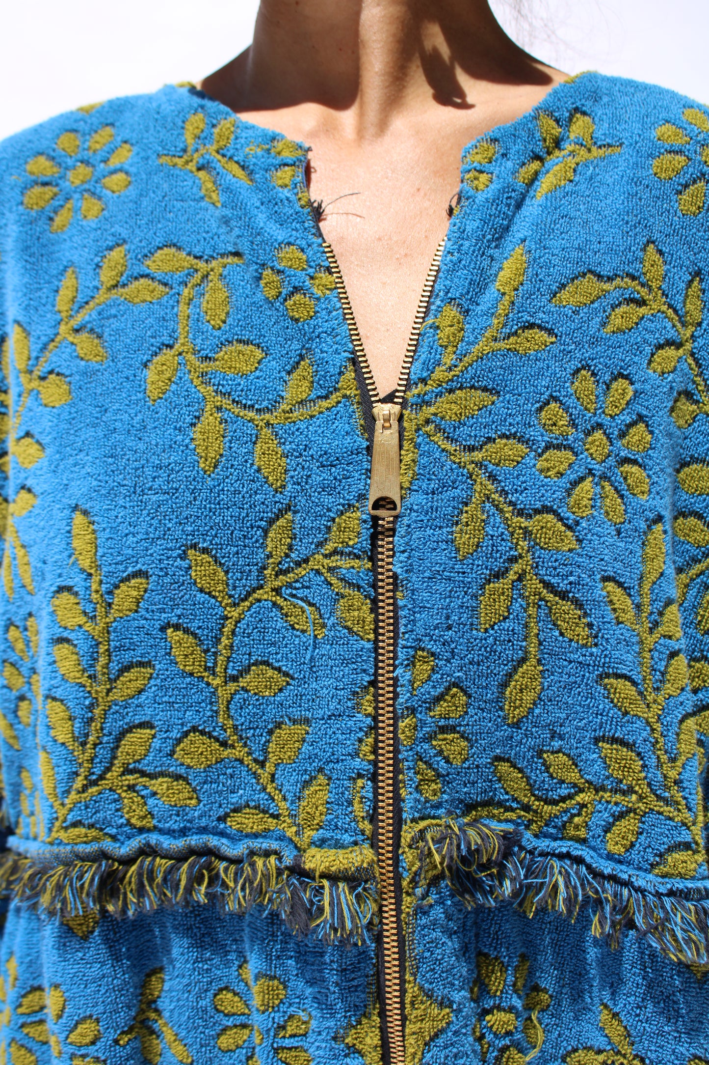 1970s Blue Floral Terry Cloth Dress