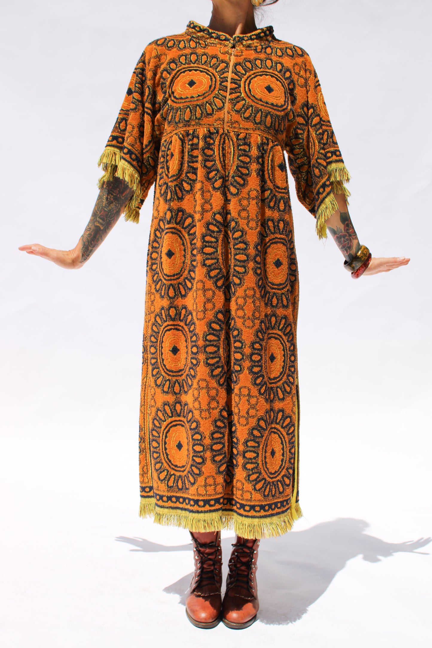 1970s Tiled Print Terry Cloth Dress