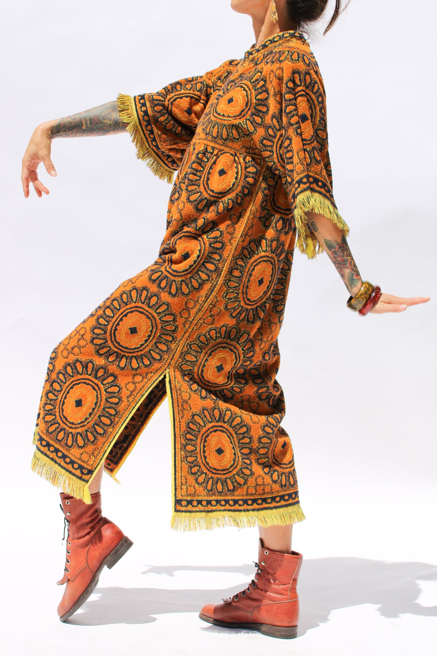 1970s Tiled Print Terry Cloth Dress