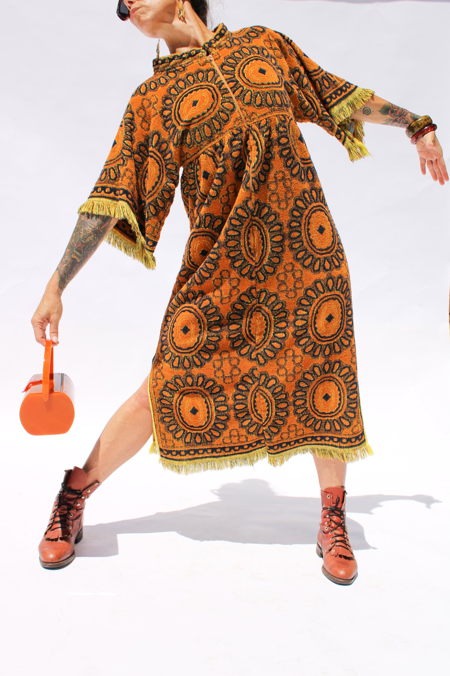 1970s Tiled Print Terry Cloth Dress