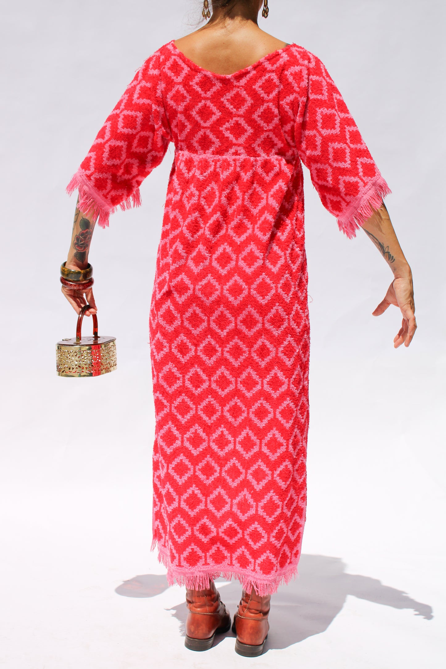 1970s Fuchsia Print Terry Cloth Dress
