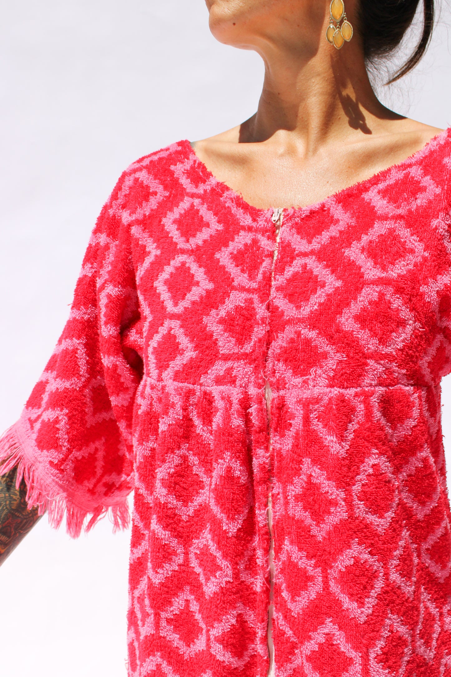 1970s Fuchsia Print Terry Cloth Dress