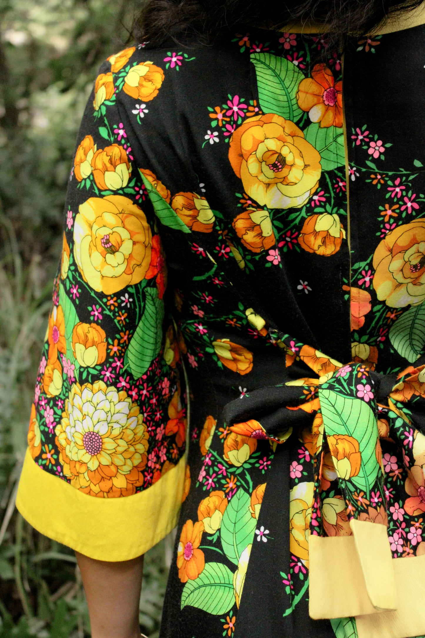 1970's Yellow & Black Floral Muʻumuʻu