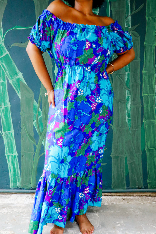 1970's Turquoise, Violet & Green Muumuu