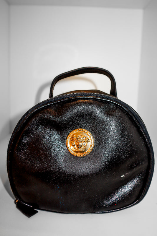 1990's Versace Black Calfskin Round Medusa Bag