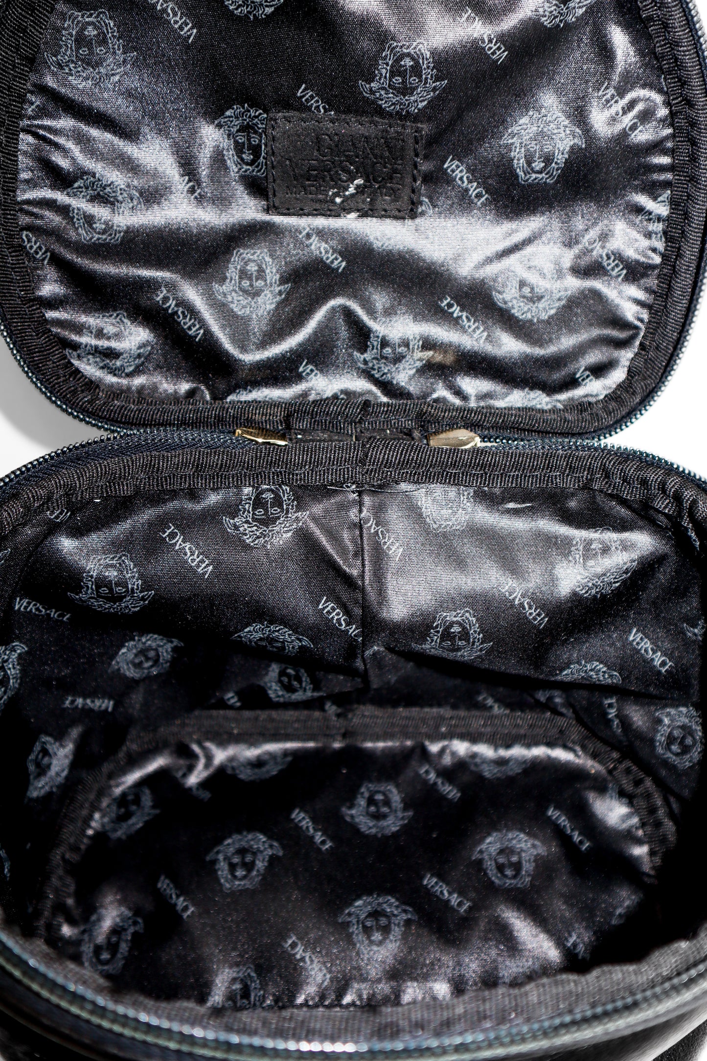1990's Versace Black Calfskin Round Medusa Bag