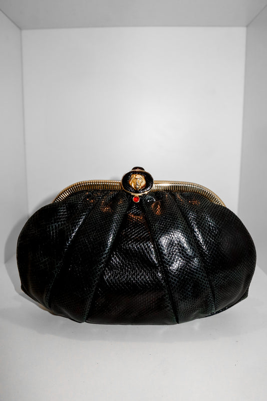 1980's Judith Leiber Pleated Lizard Lion Head Clutch