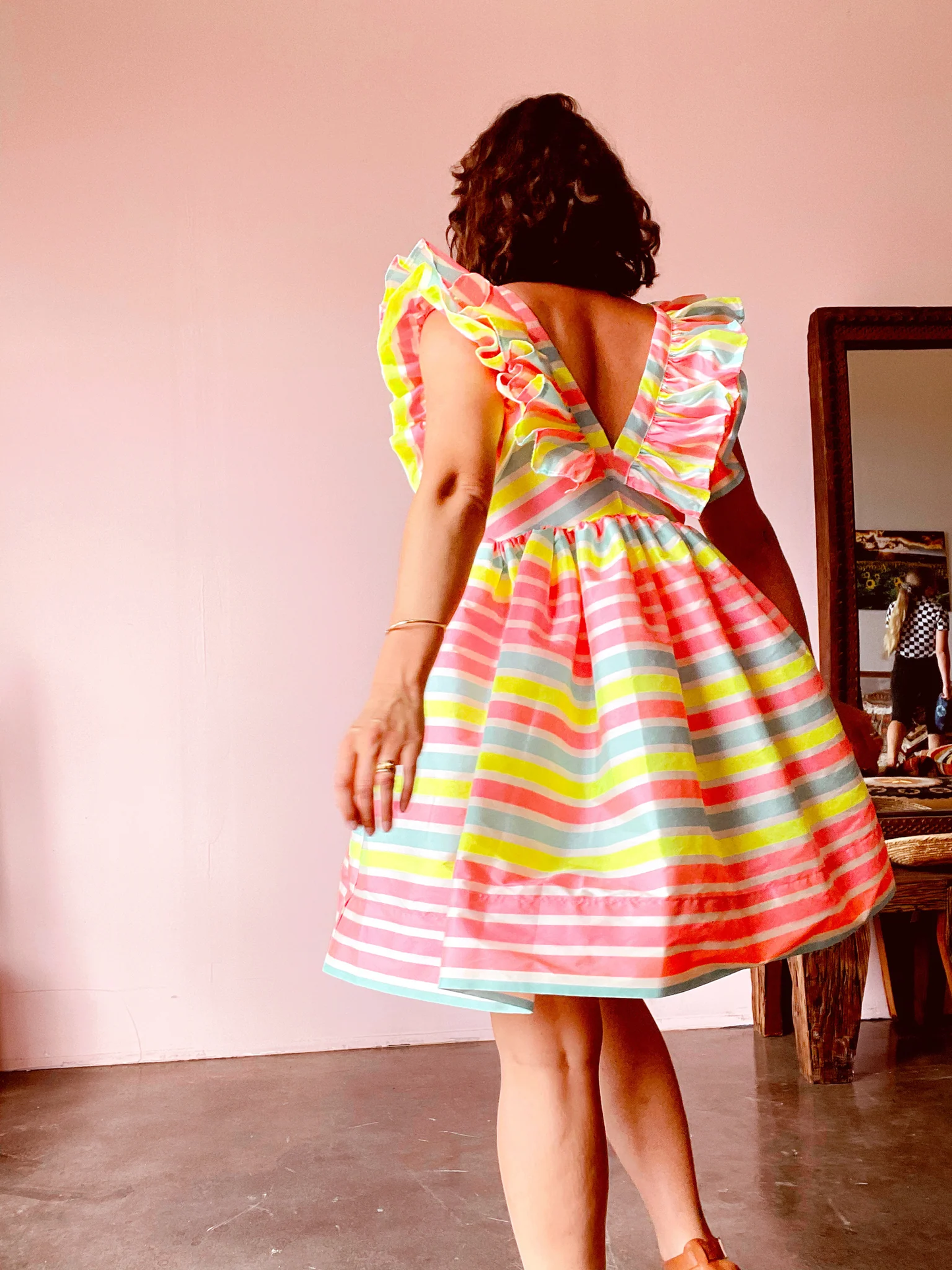 Neon Stripe Ruffle Dress