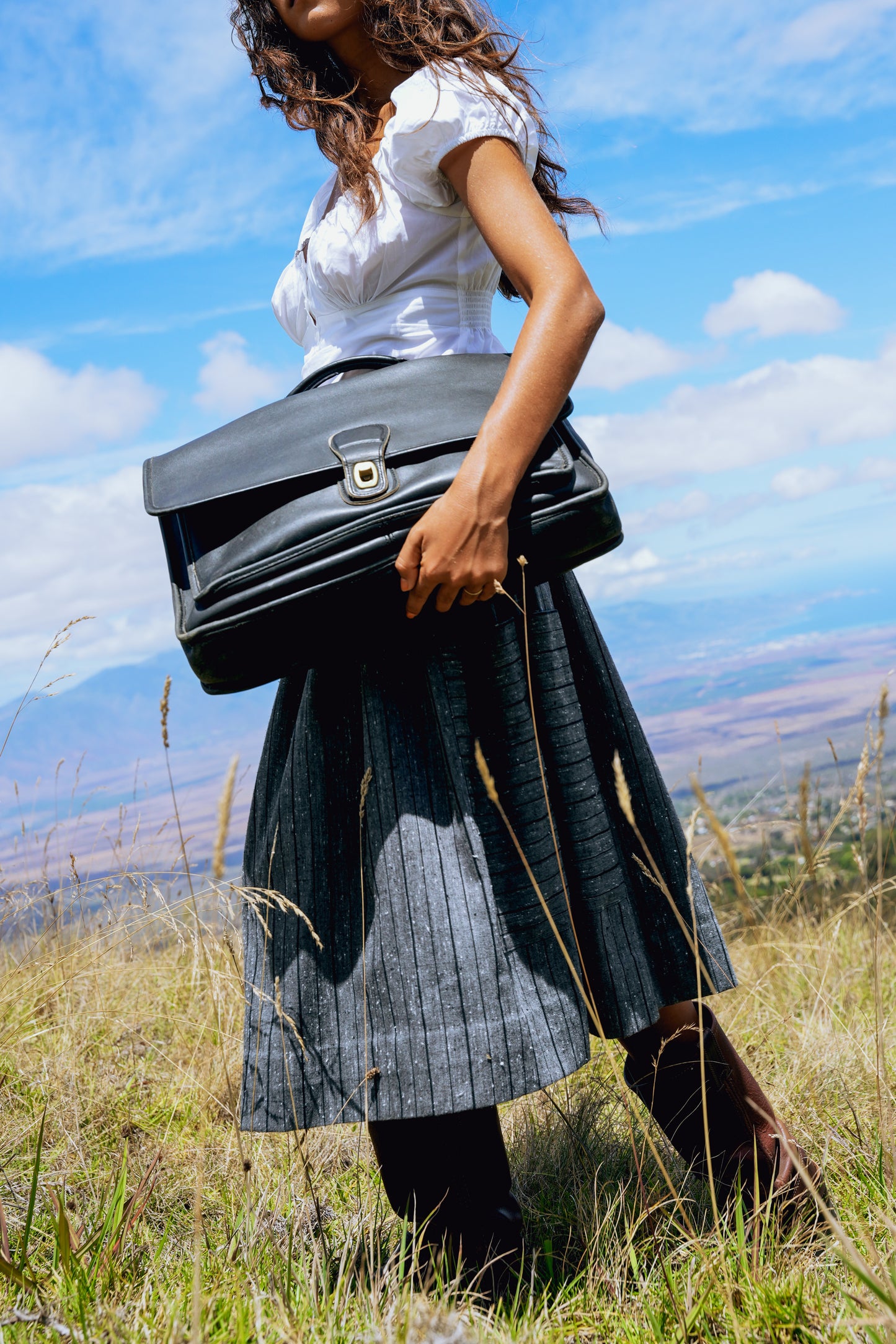 1980's Coach Black Leather Messenger Briefcase