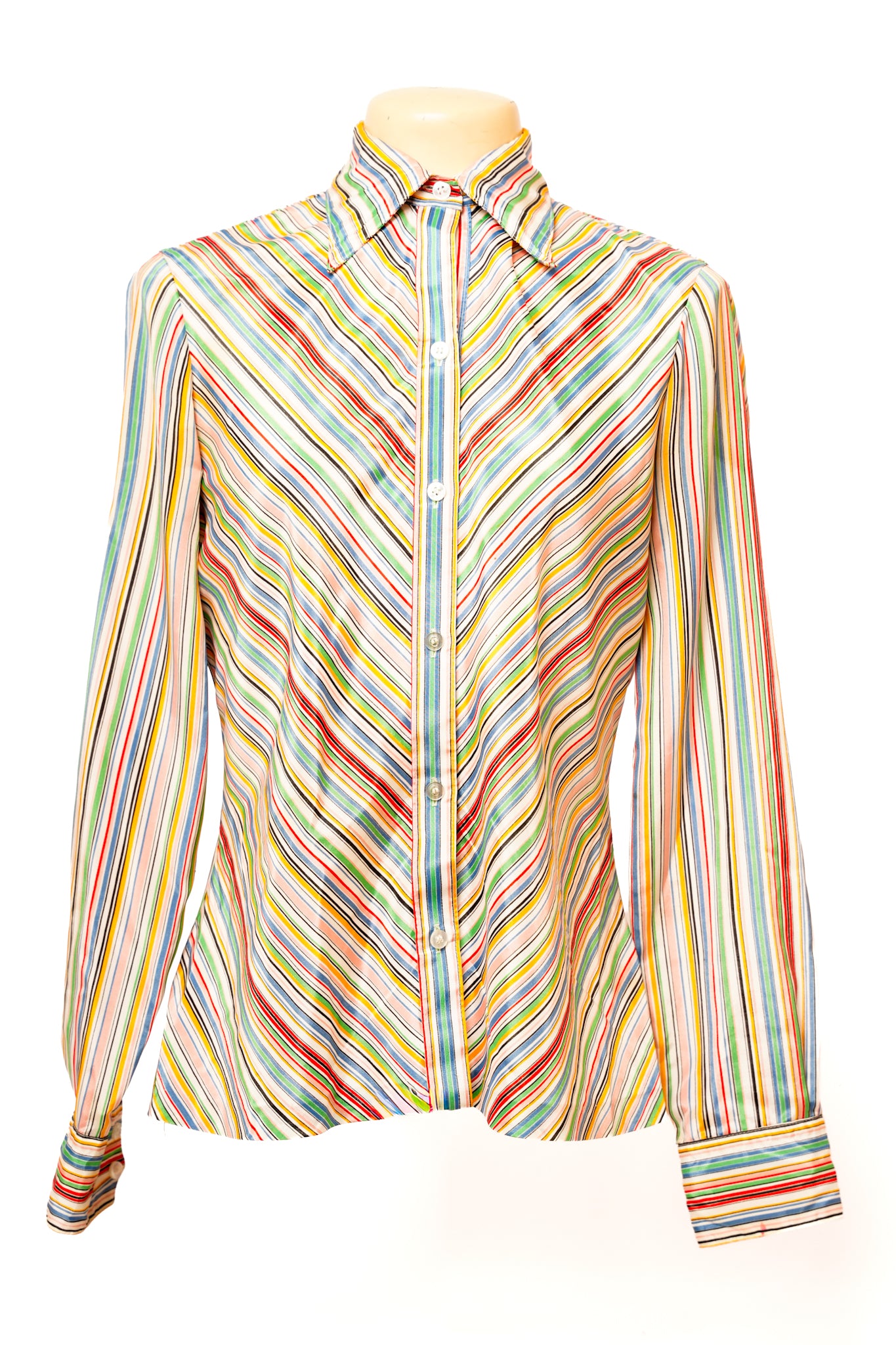 1980s Amanda Rainbow Striped Button Up