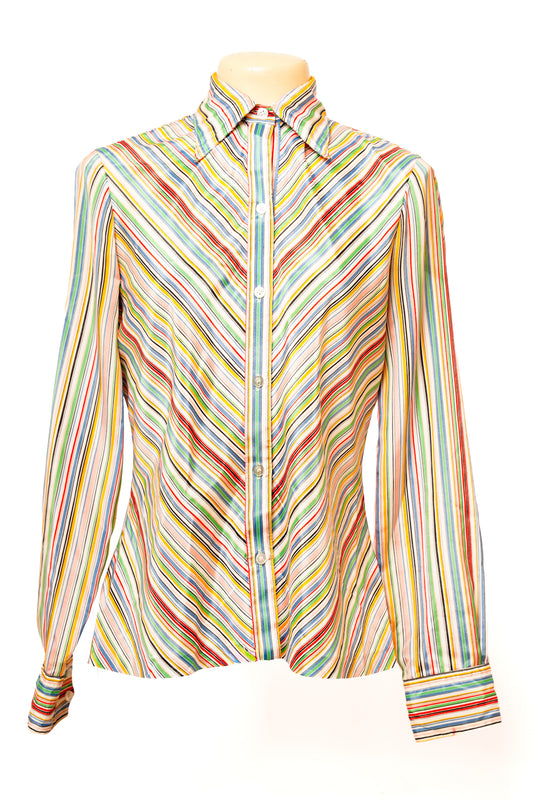 1980s Amanda Rainbow Striped Button Up