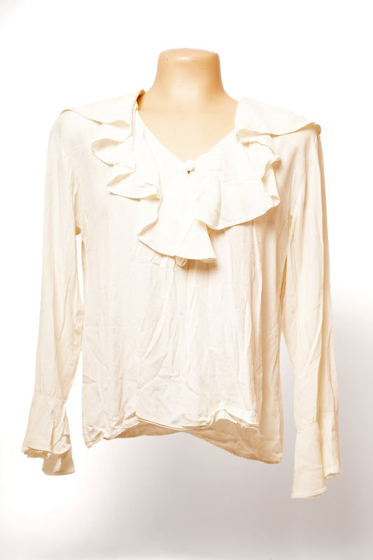 1980s White Ruffle Blouse