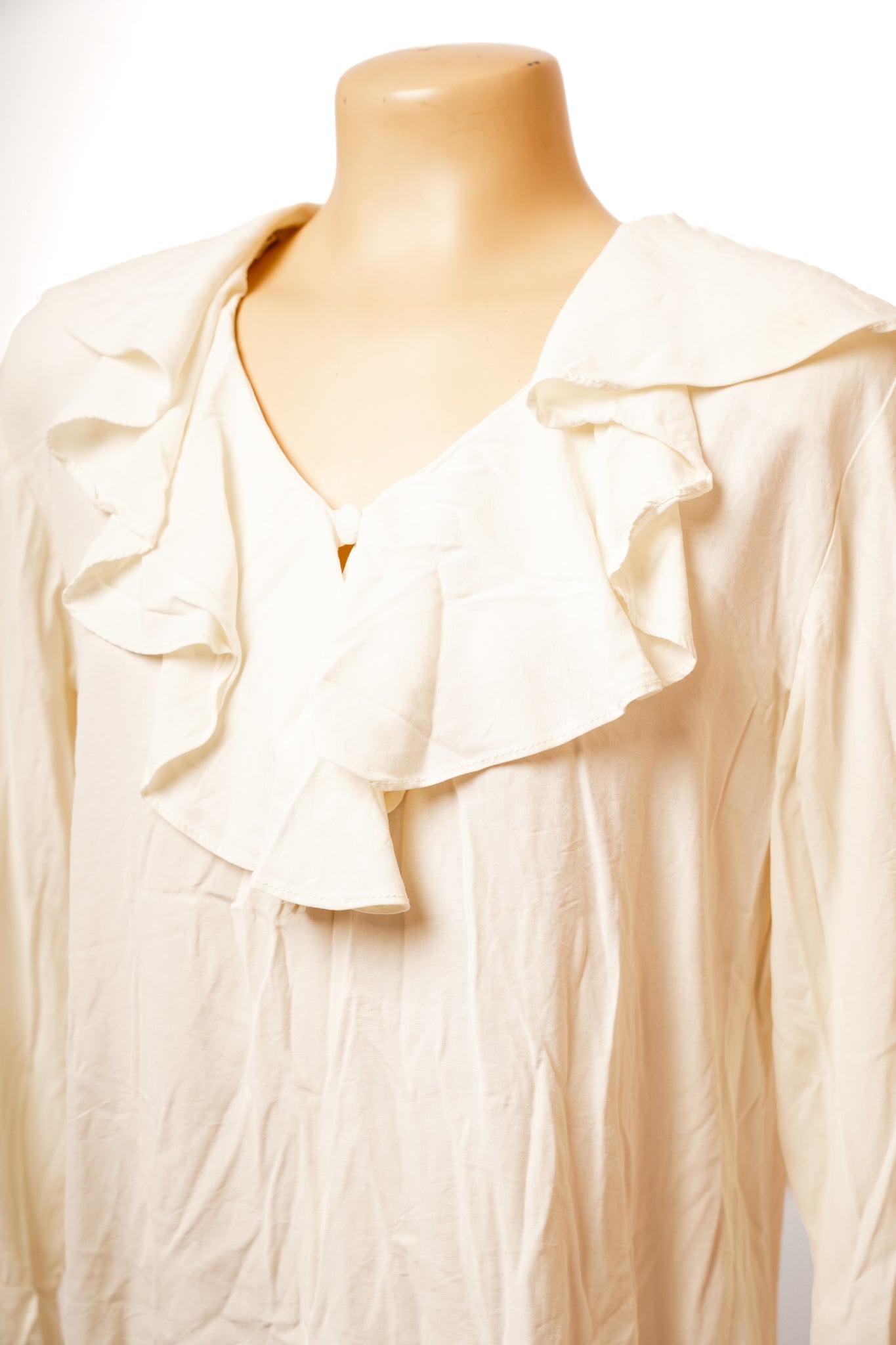1980s White Ruffle Blouse