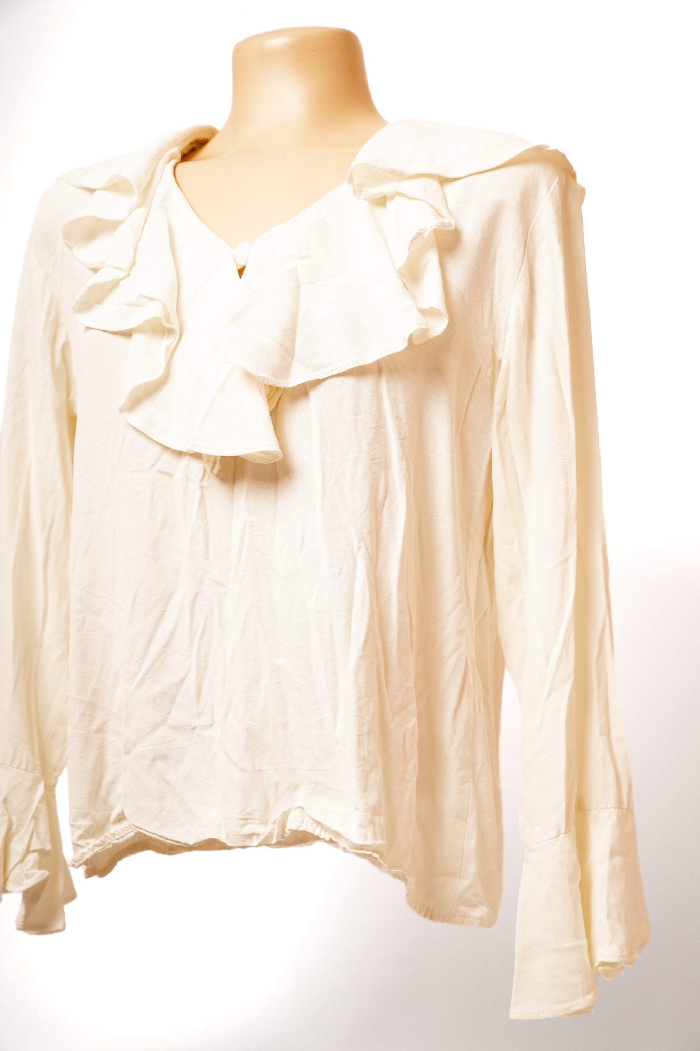 1980s White Ruffle Blouse