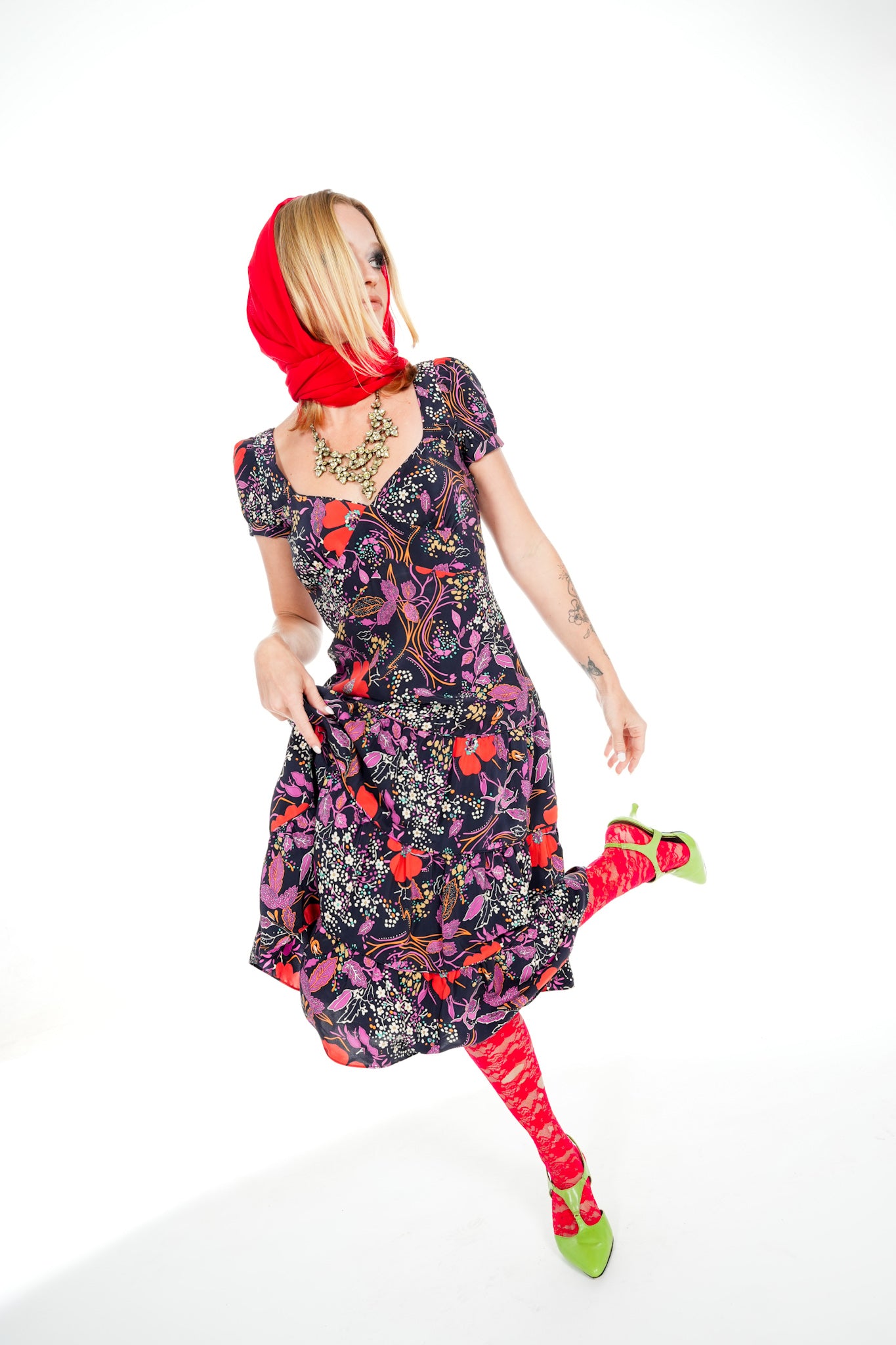 1990's Betsey Johnson Floral Ruffle Midi Dress