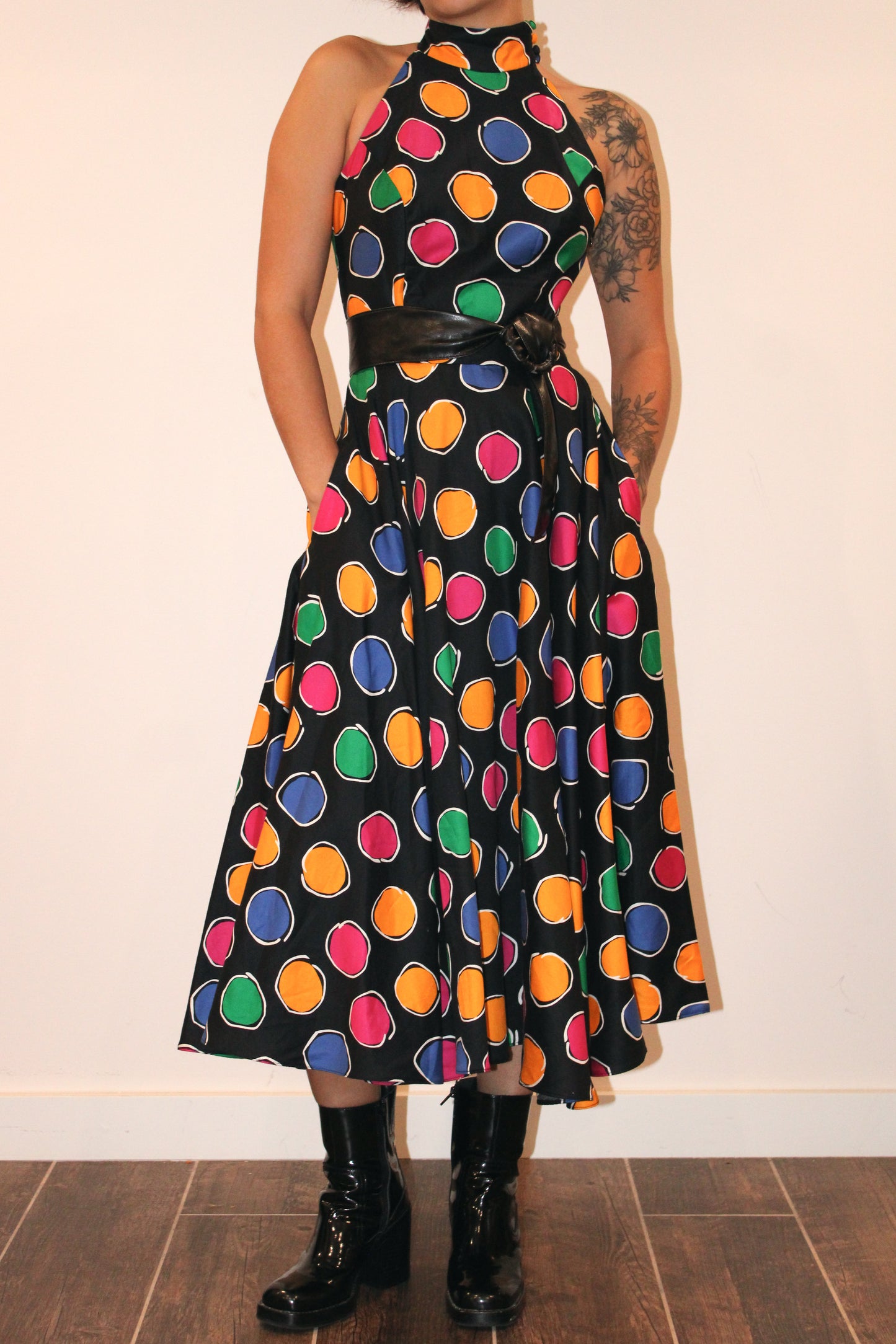 1980s A.J. Bari Polka Dot Halter Tina Dress