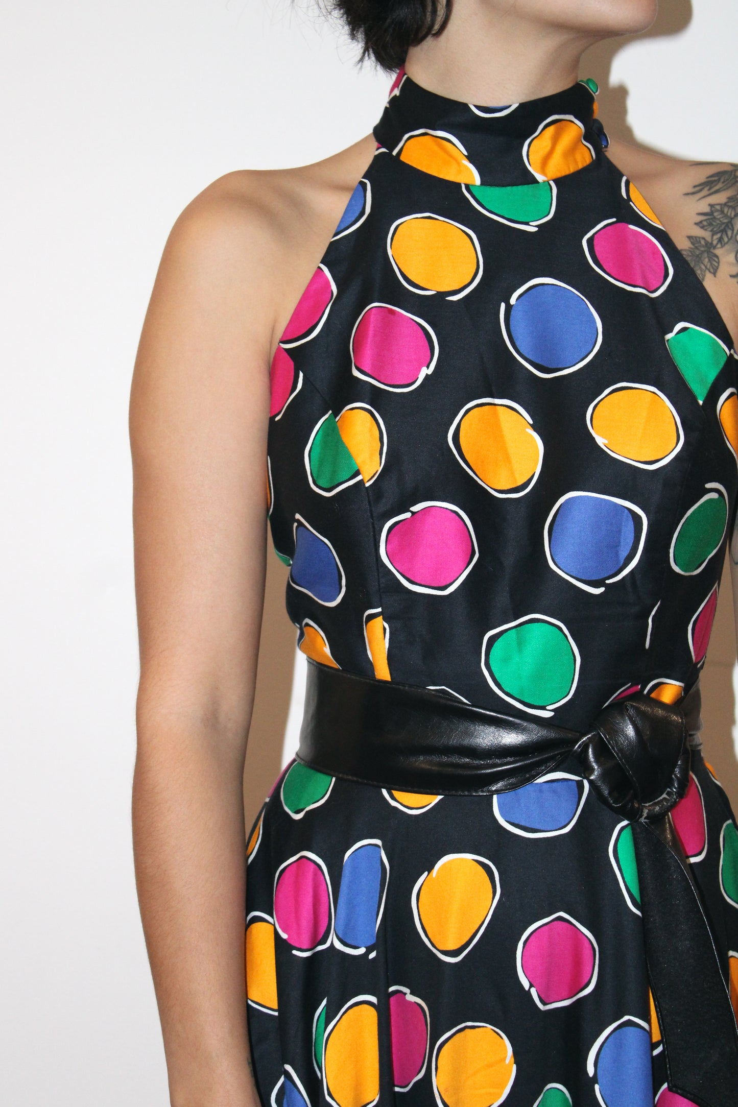 1980s A.J. Bari Polka Dot Halter Tina Dress