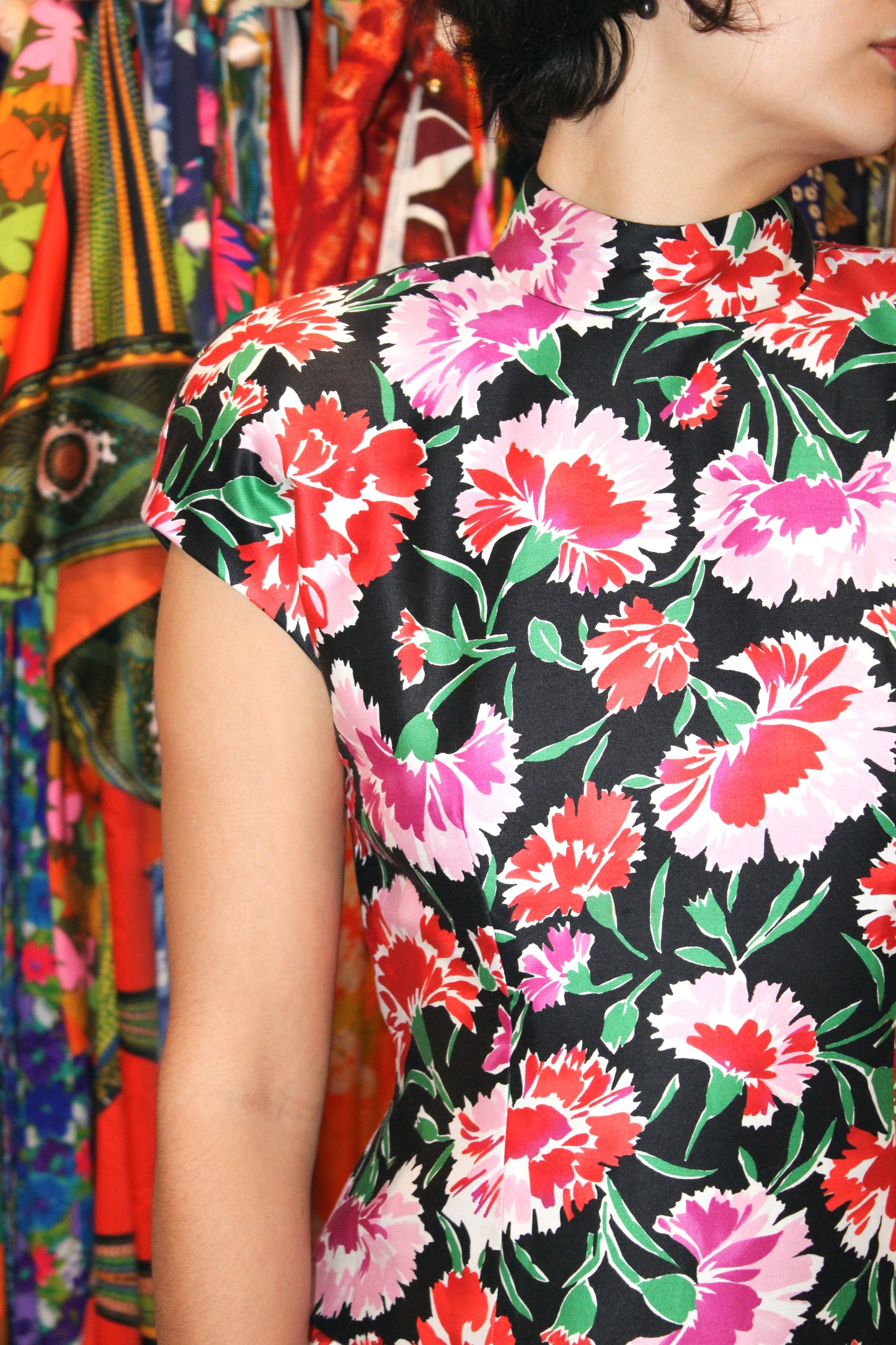 1980s A.J. Bari Carnation Ruffled Mini Dress