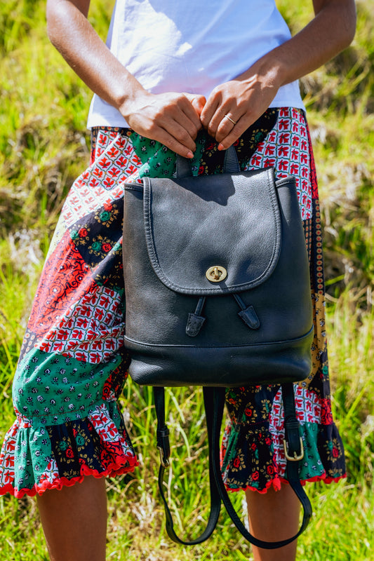 1990's Coach Black Leather Backpack