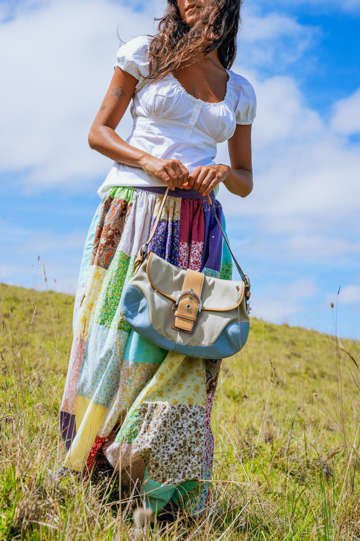 Y2K Coach Soho Daisy Blue Tan Flap Bag