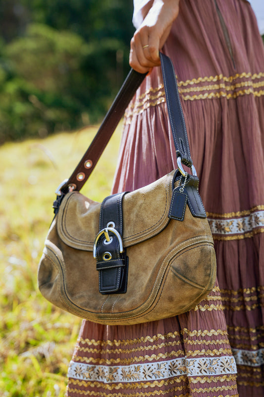 Y2K Brown Coach Suede Shoulder Bag