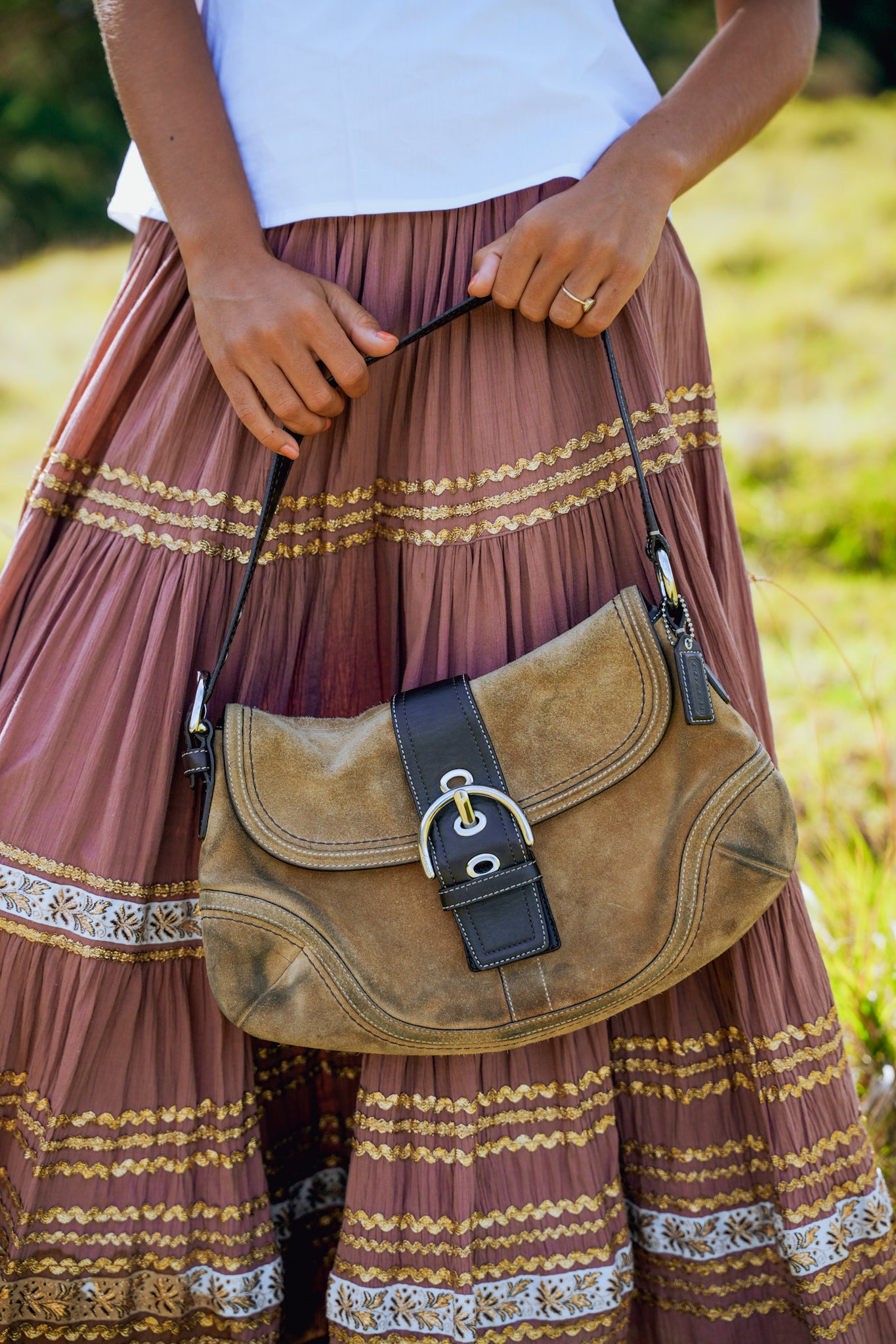 Y2K Brown Coach Suede Shoulder Bag