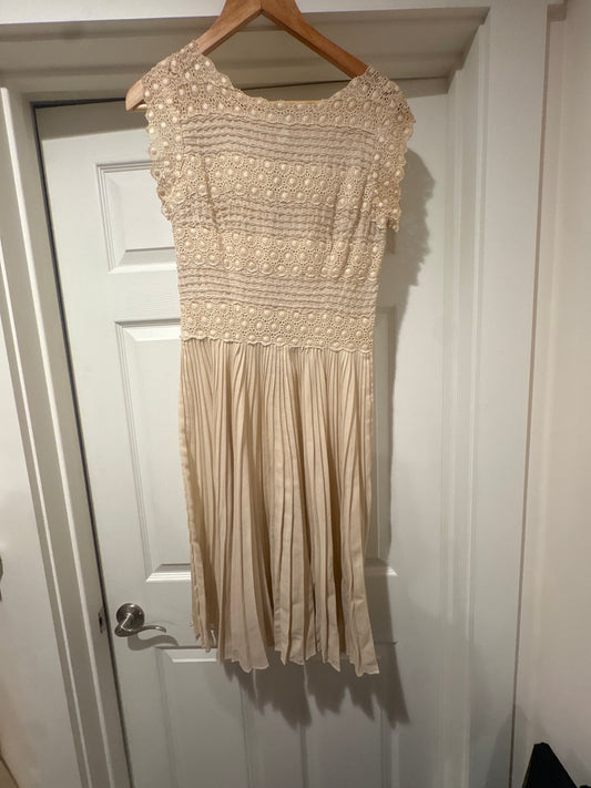 1960s Handmade Lacey Pleated Antique Dress