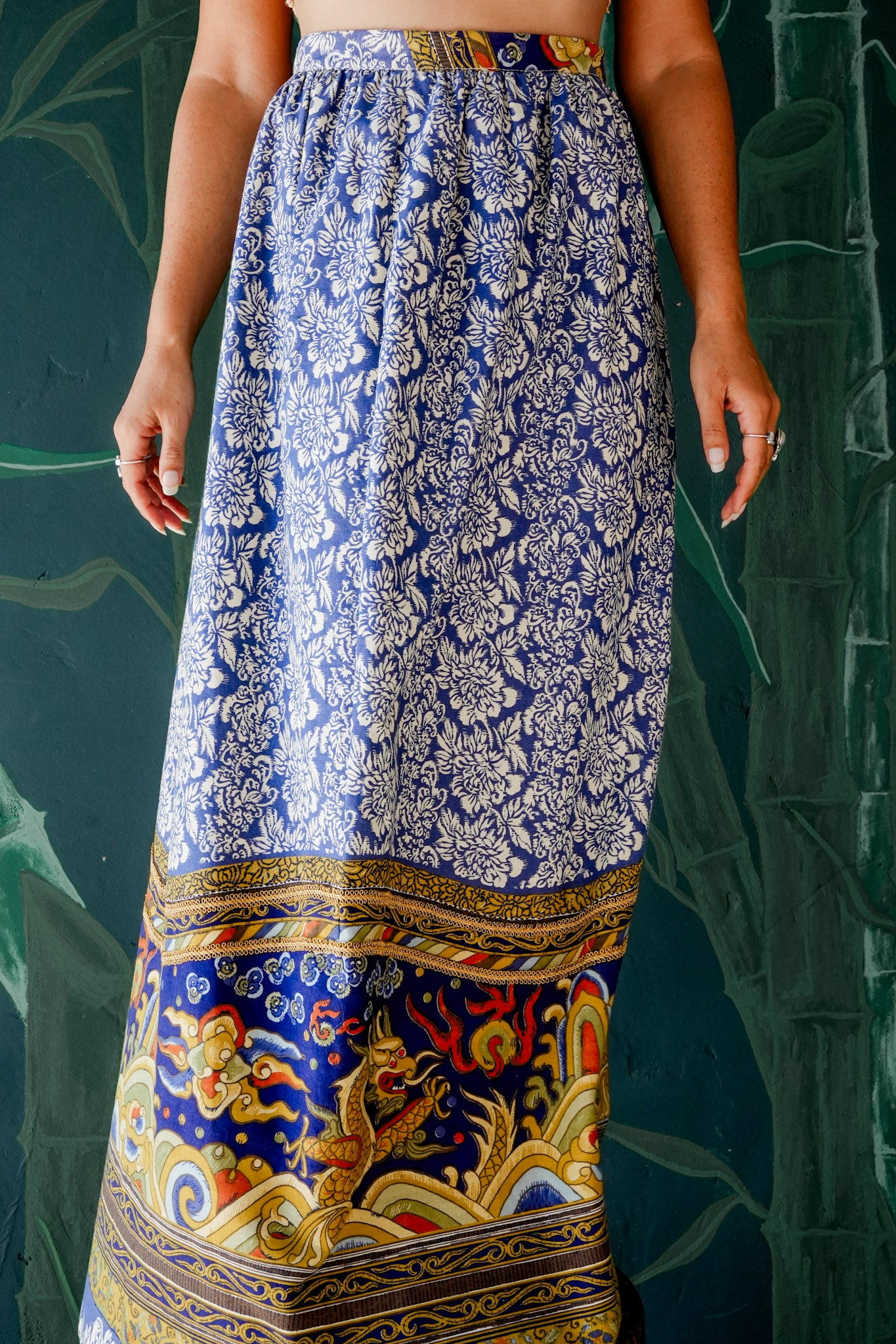 1960's Blue Cotton Dragon Print