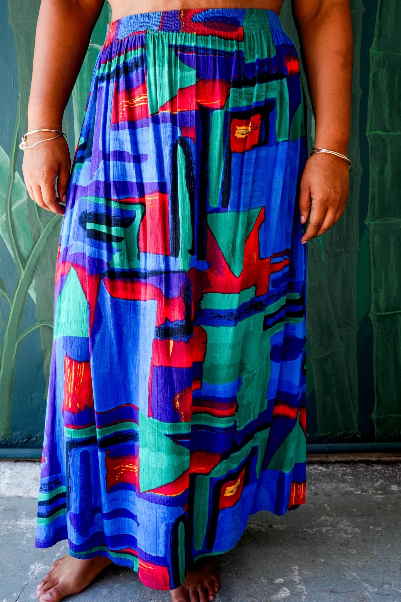 1980's Rayon Abstract Print Midi Dress