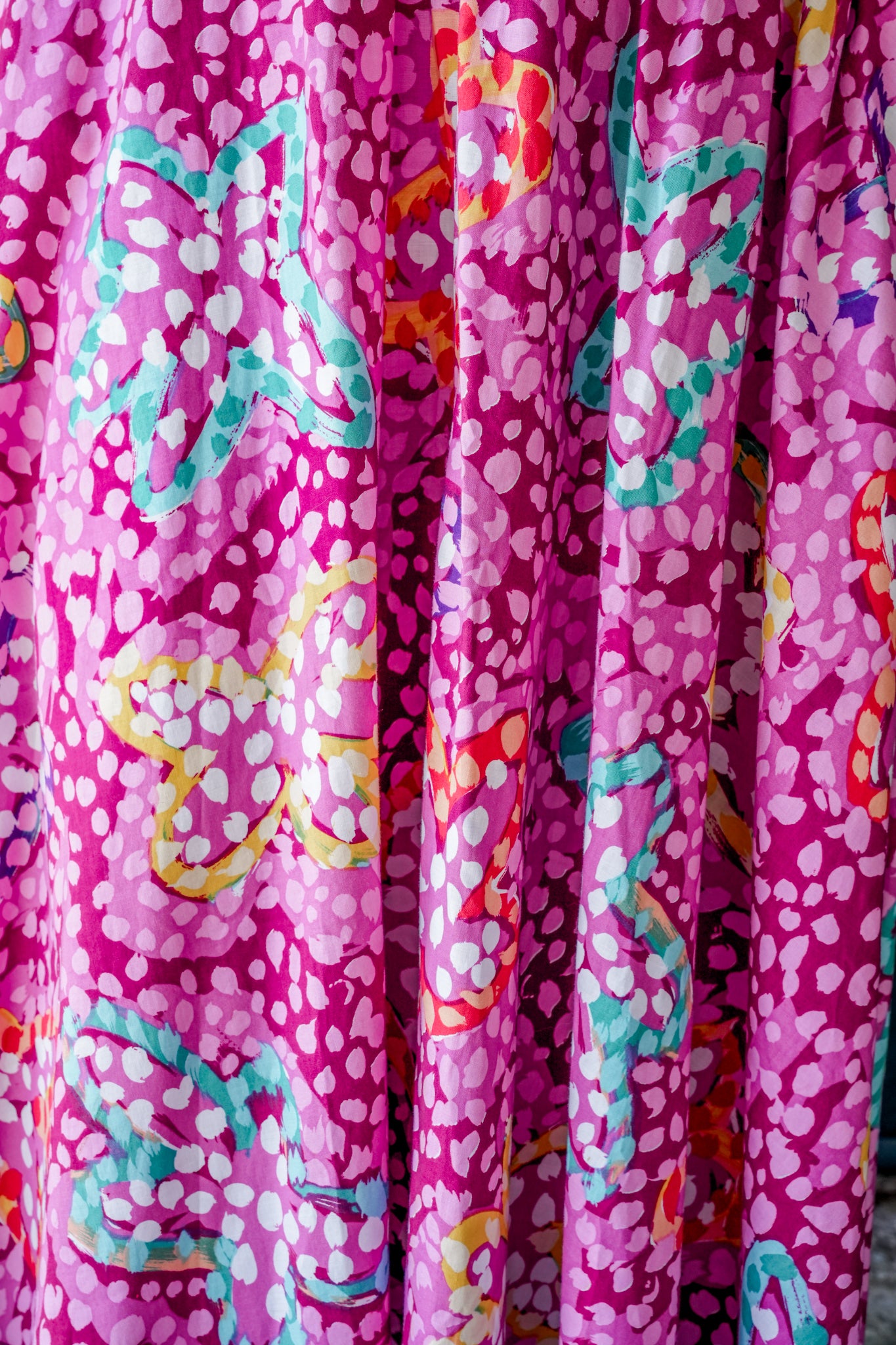 1970's Fuscia Floral Print Maxi Skirt