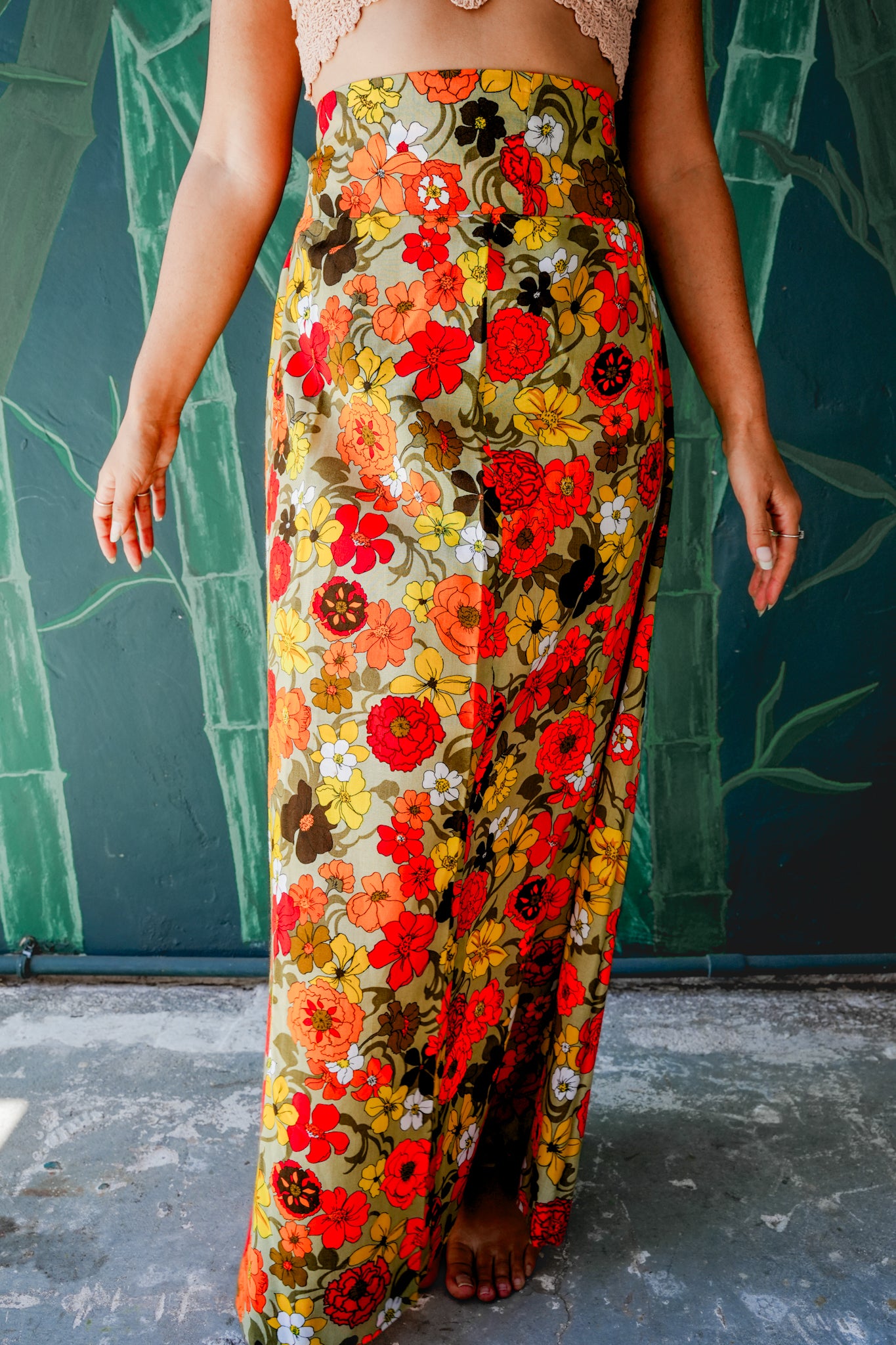1960's Floral Cotton Maxi Skirt