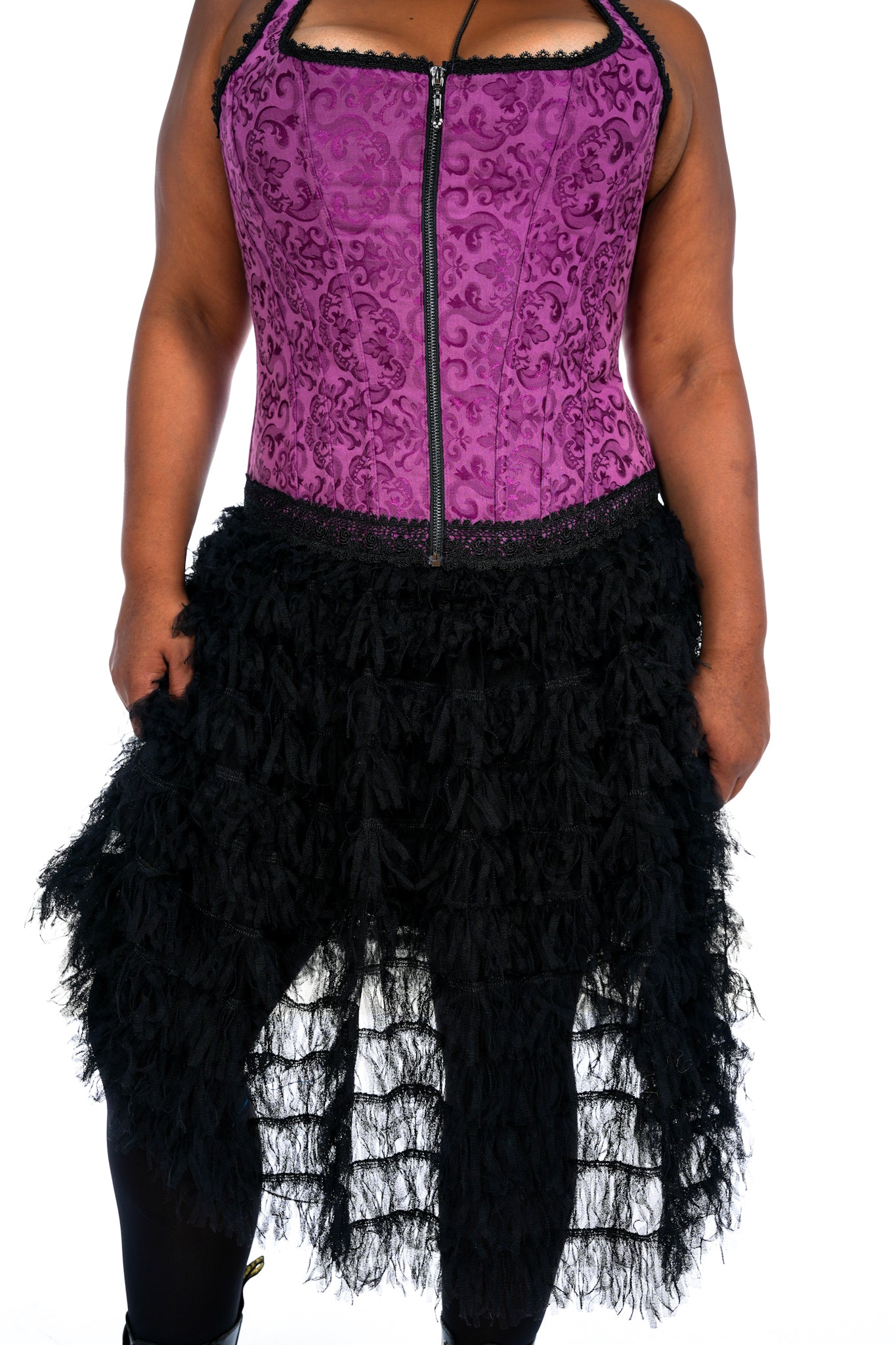 1990's Purple Paisley & Black Lace Corset