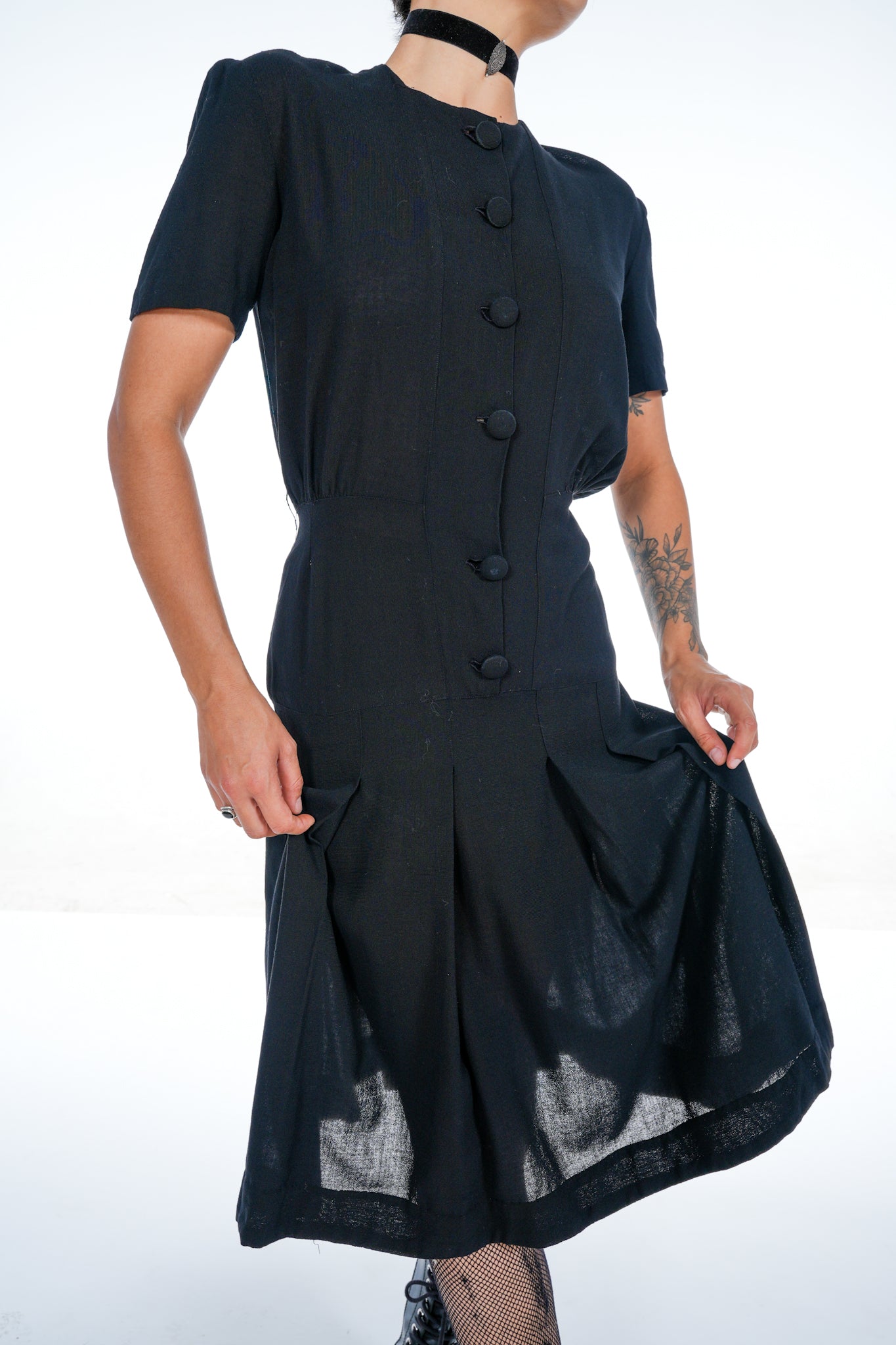 1950's Black Button Up Dress
