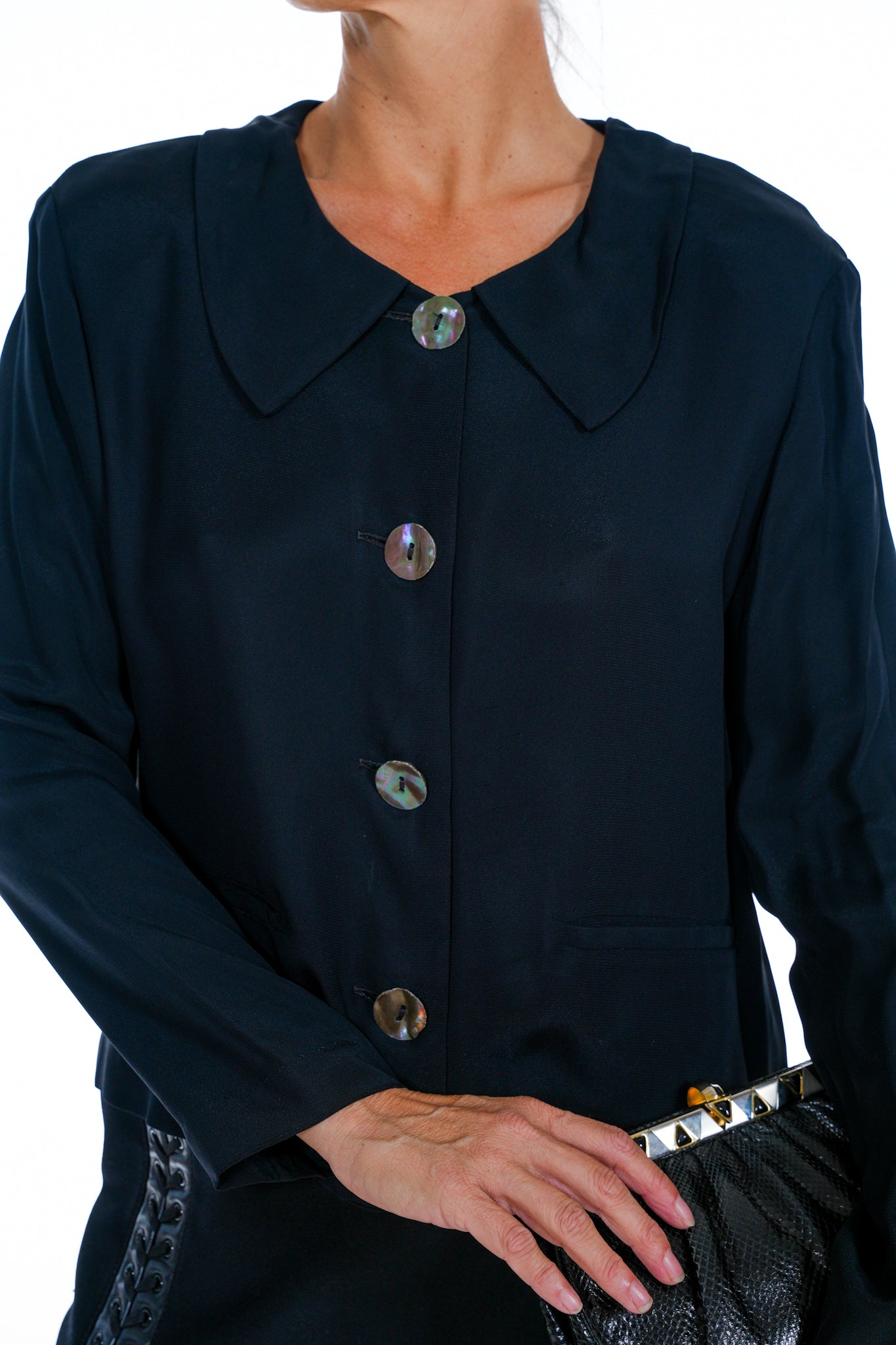 1980's David Dart Black Button Up Top