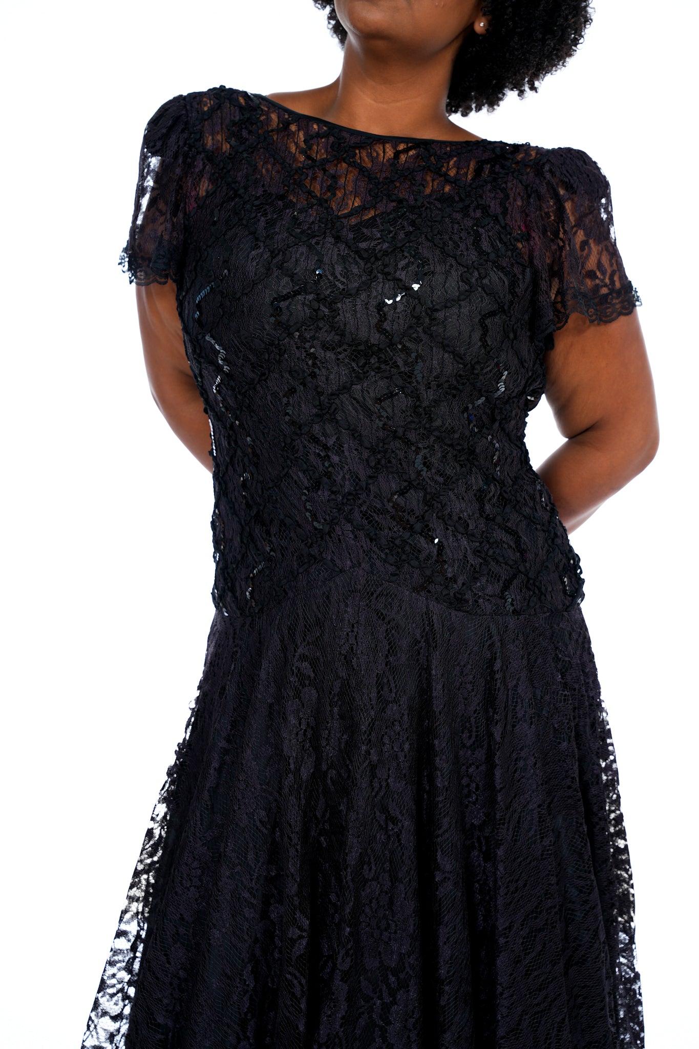 1980's Black & Purple Lace Sequined Gown