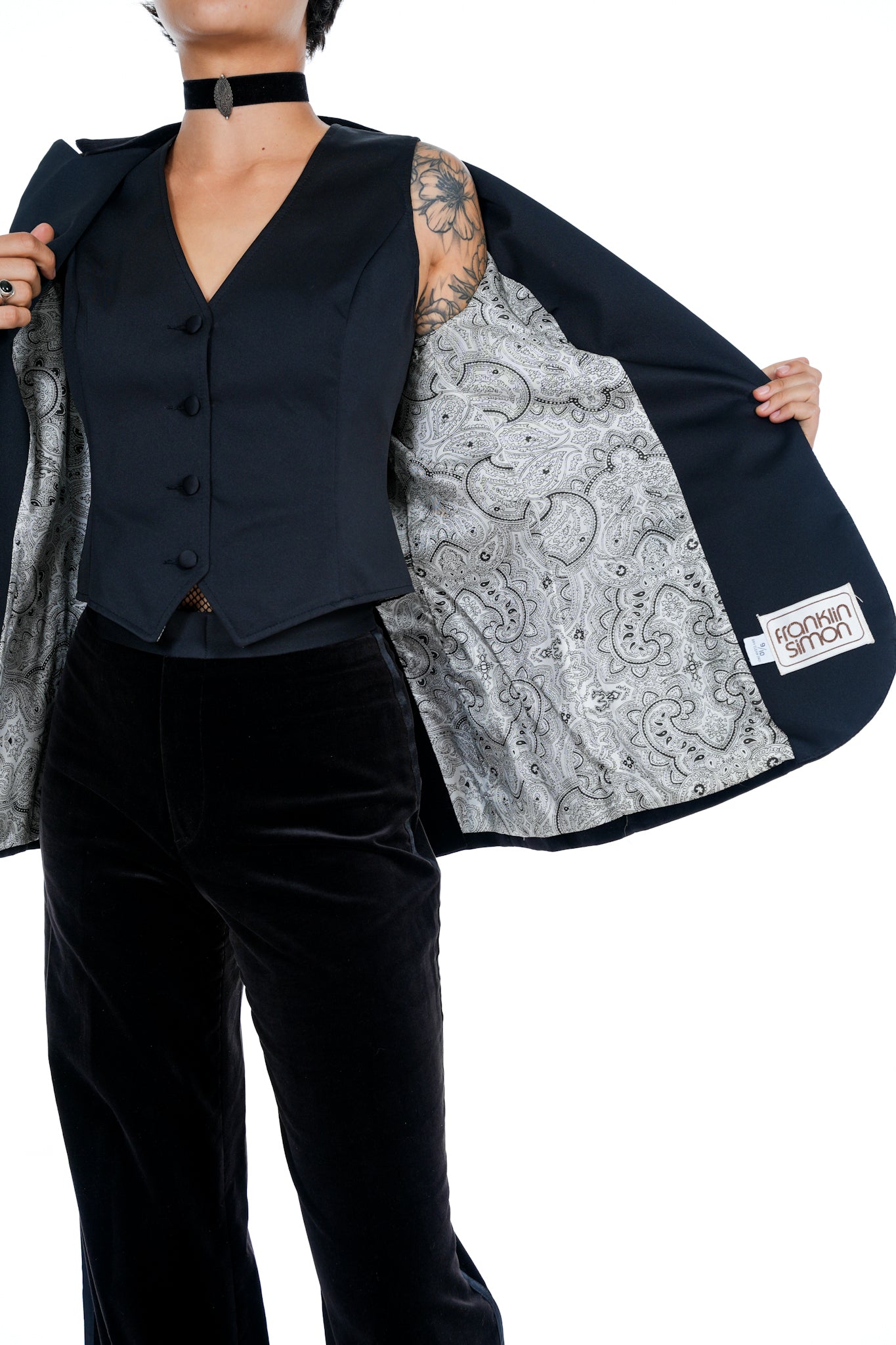 1970's Black Velvet 3 Piece Tailored Suit Set