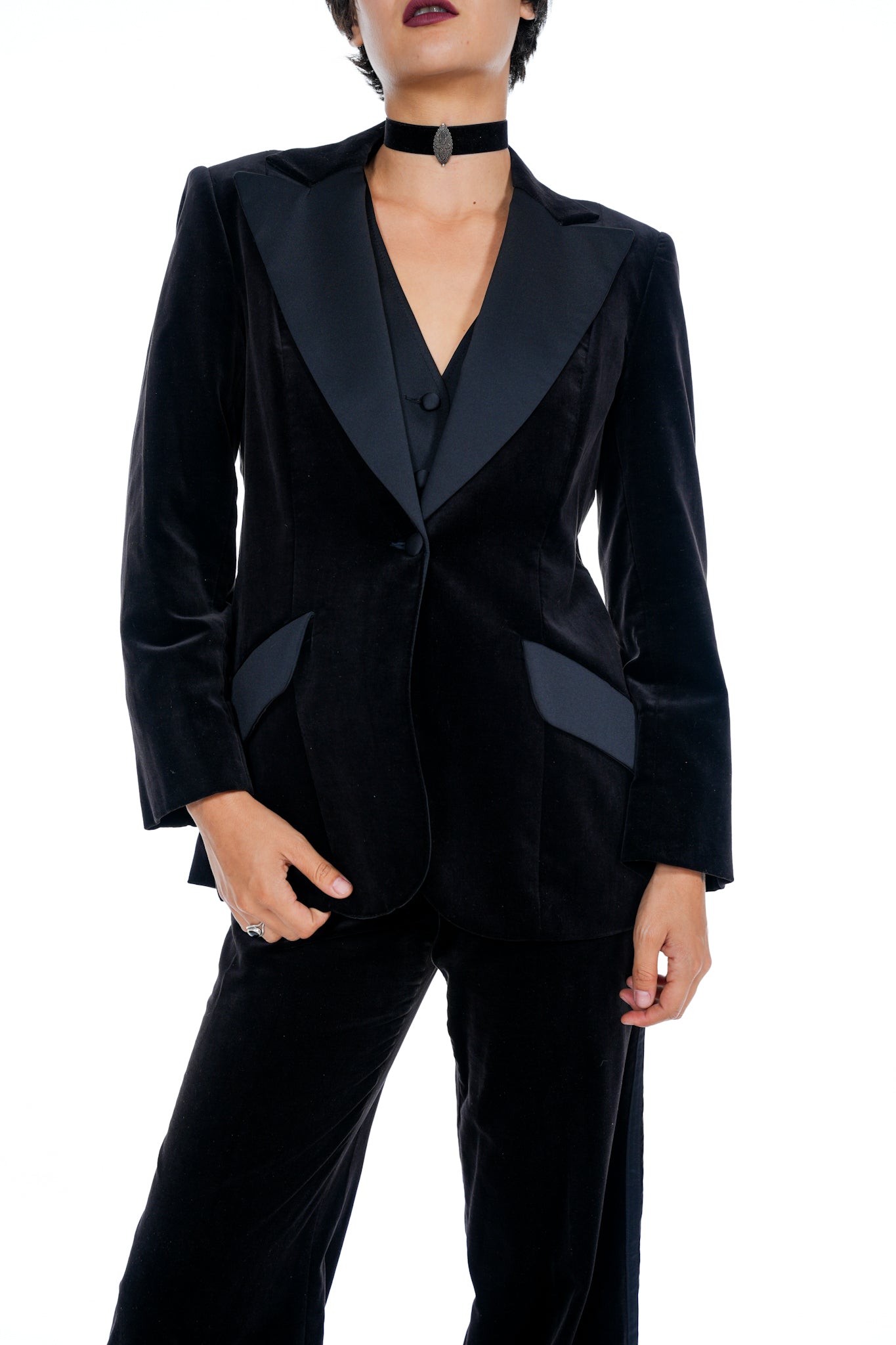 1970's Black Velvet 3 Piece Tailored Suit Set