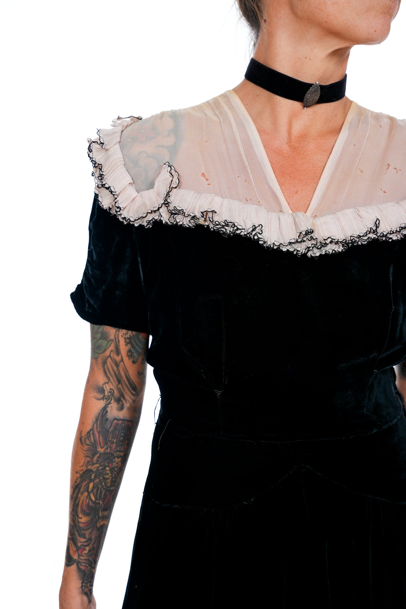 1930's Black Velvet Evening Gown