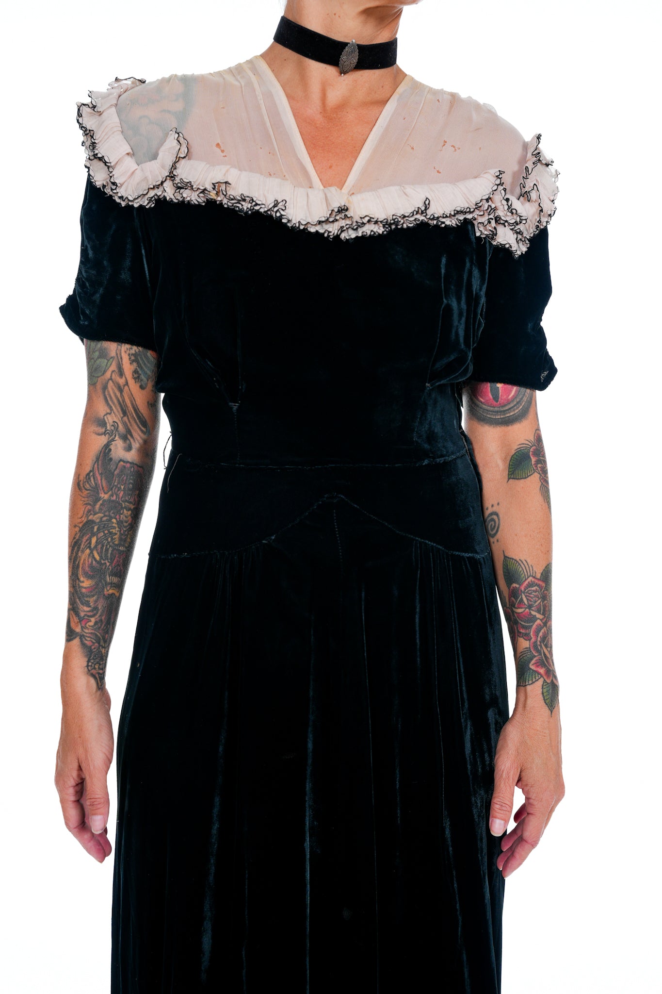 1930's Black Velvet Evening Gown