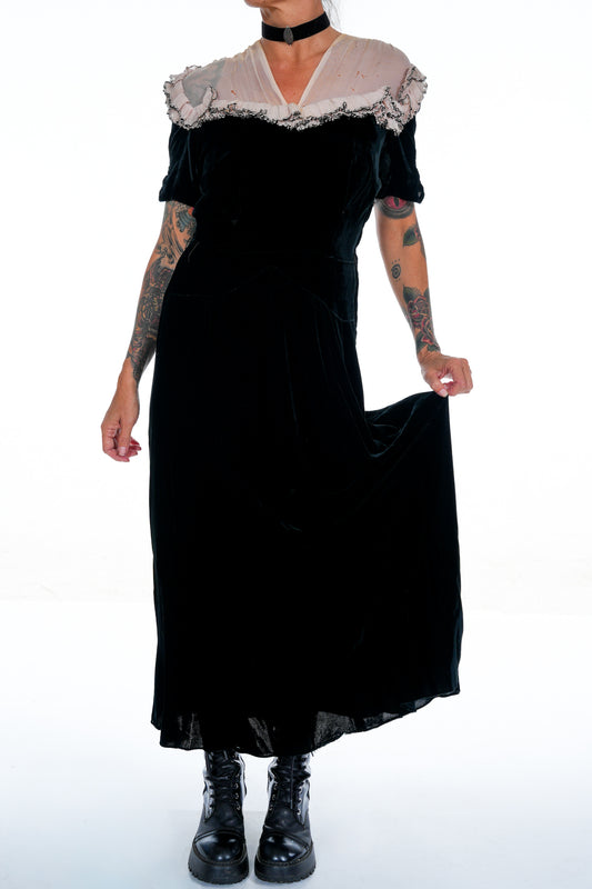 1930's Black Velvet Evening Gown