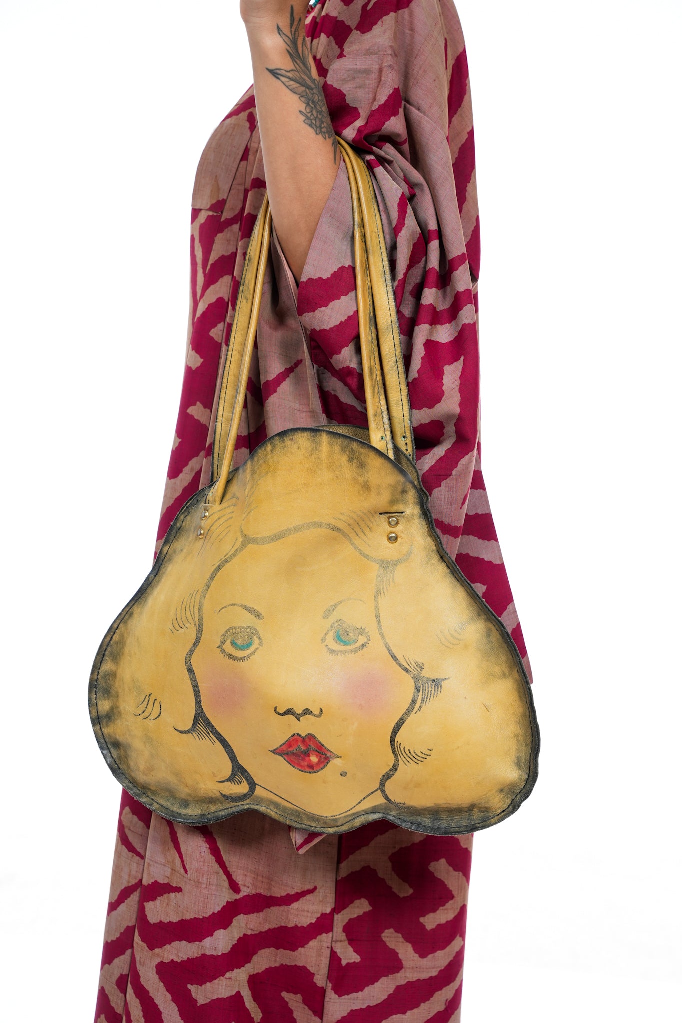 1970's Lady Face Leather Shoulder Bag