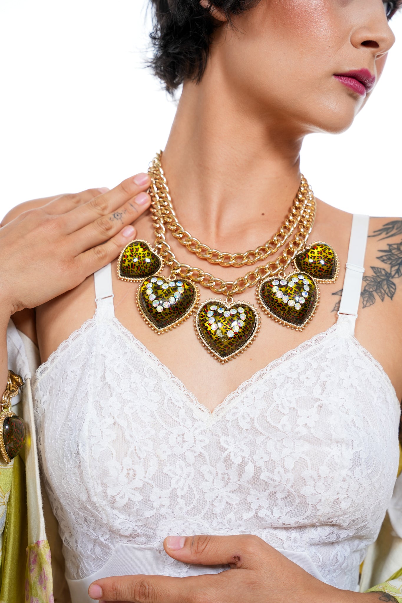 Y2K Betsey Johnson Chunky Leopard Lucite Heart Necklace