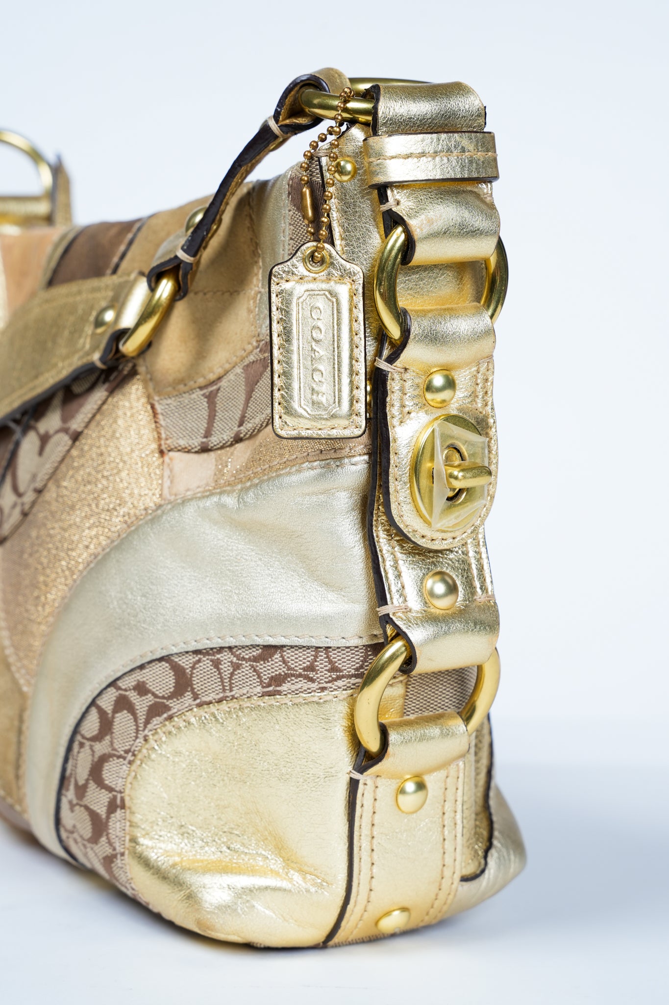 Coach Carly Gold Patchwork Shoulder Bag F14005