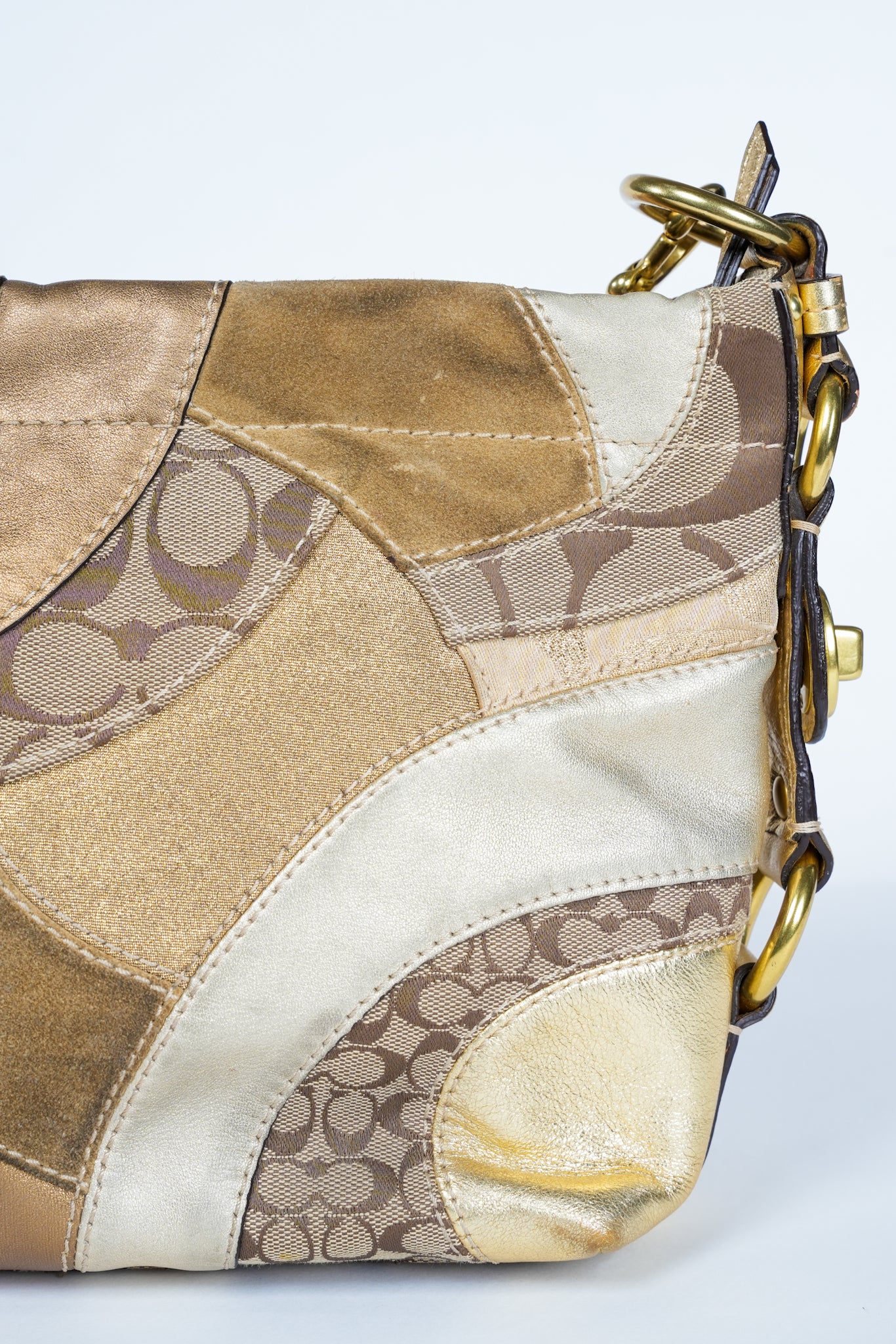 Coach Carly Gold Patchwork Shoulder Bag F14005