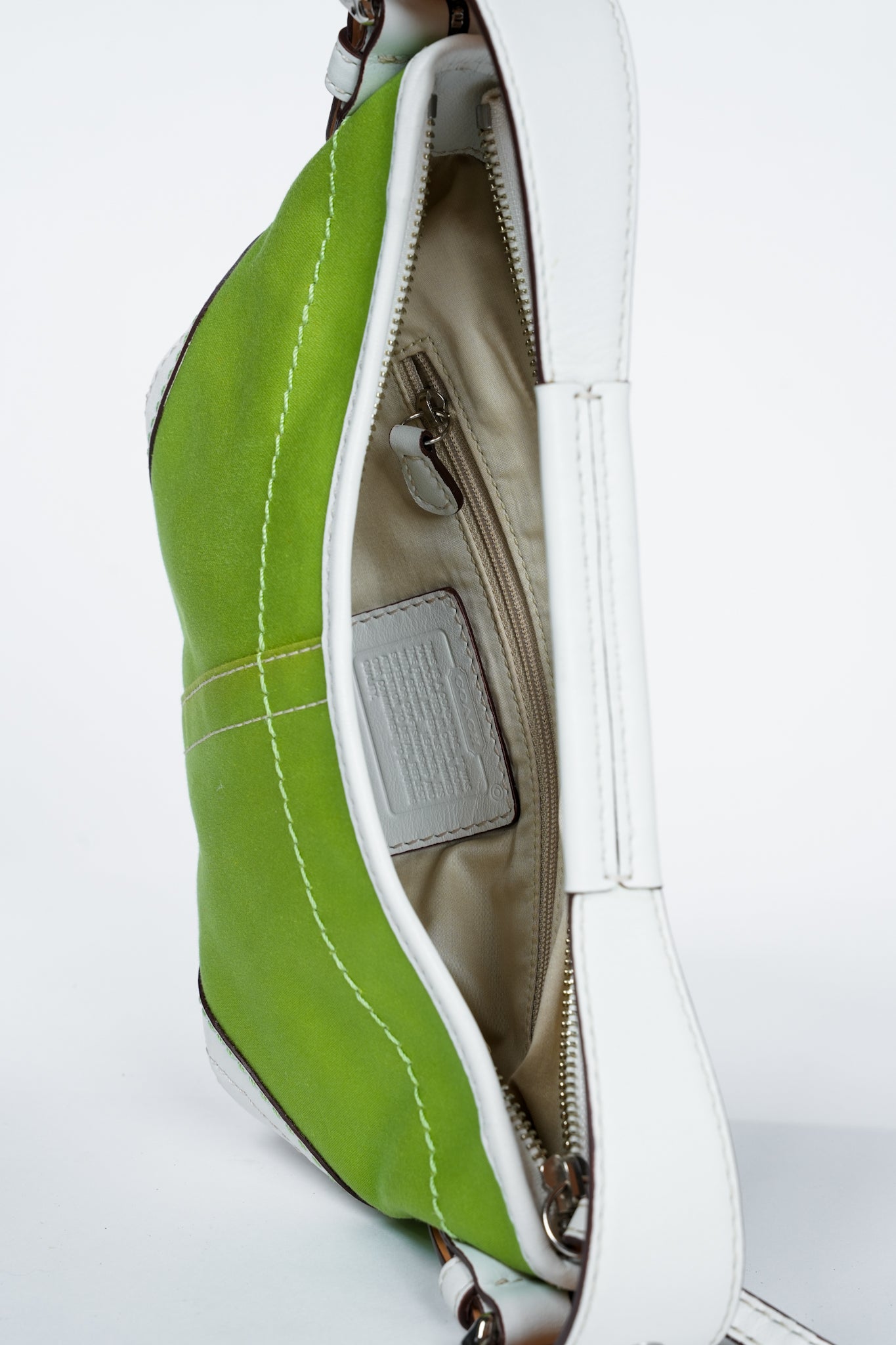 Vintage Y2K Coach 1877 Green Sateen & Leather Soho Shoulder Bag