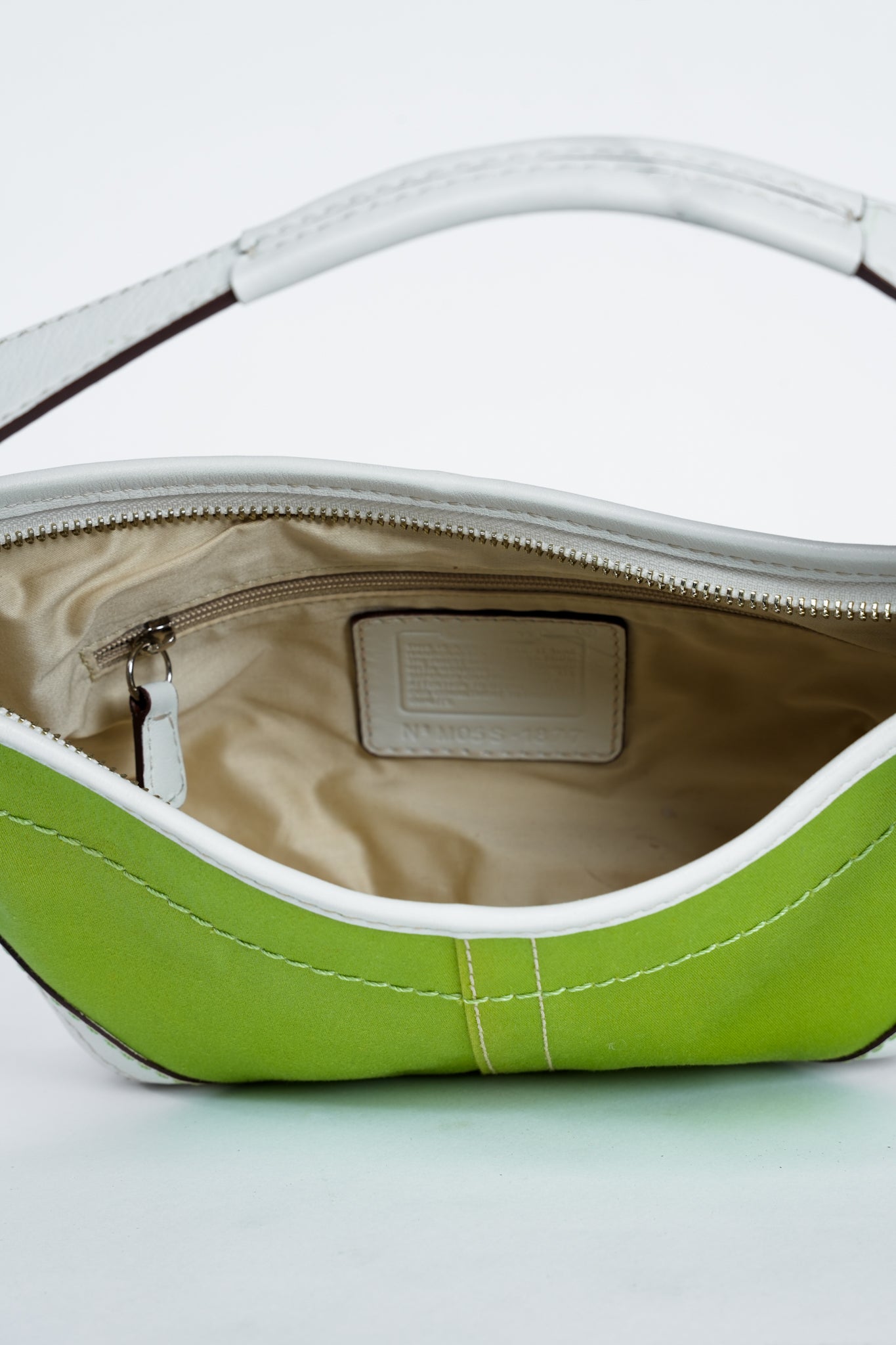Vintage Y2K Coach 1877 Green Sateen & Leather Soho Shoulder Bag