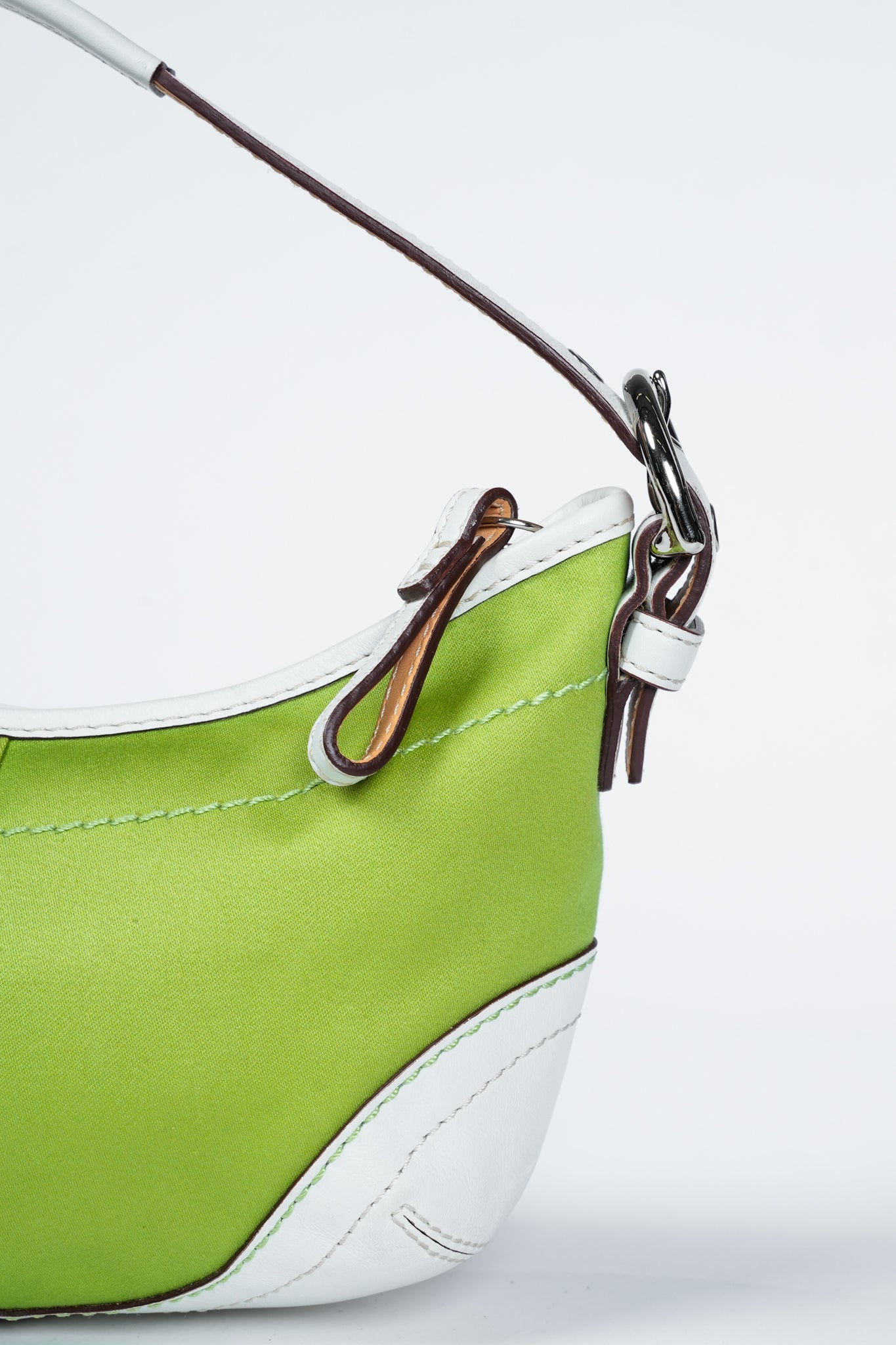 Vintage Y2K Coach 1877 Green Sateen & Leather Soho Shoulder Bag